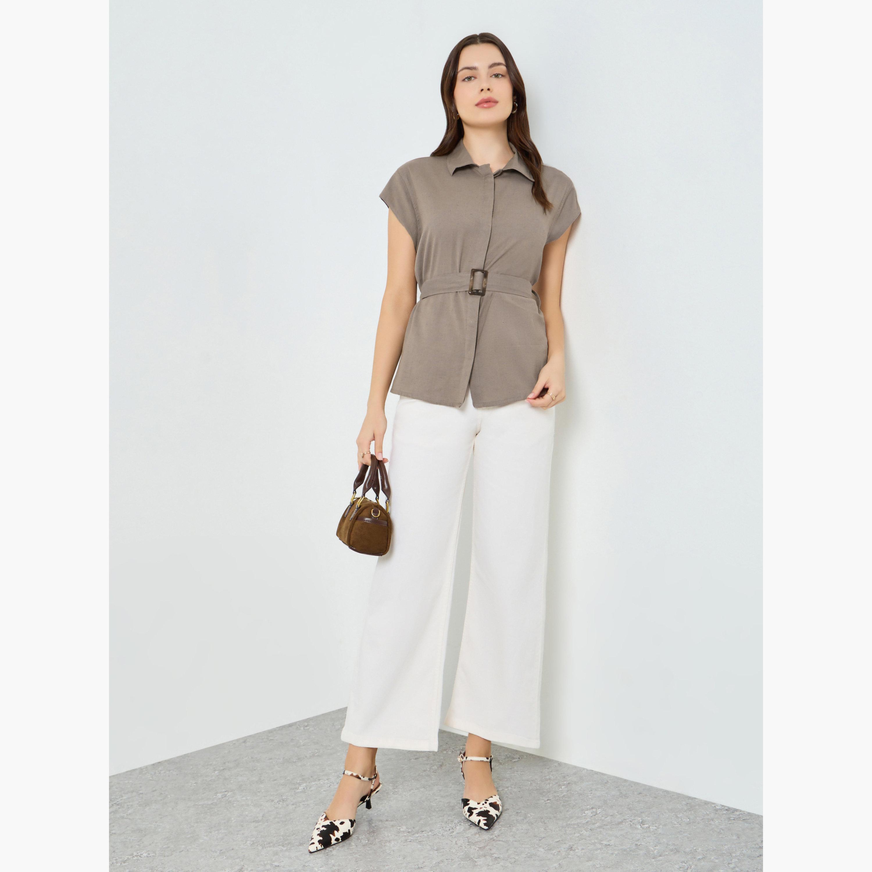 بلوزة بأكمام قصيرة وحزام-women-clothing-shirtsandblouses-shirts-image-2