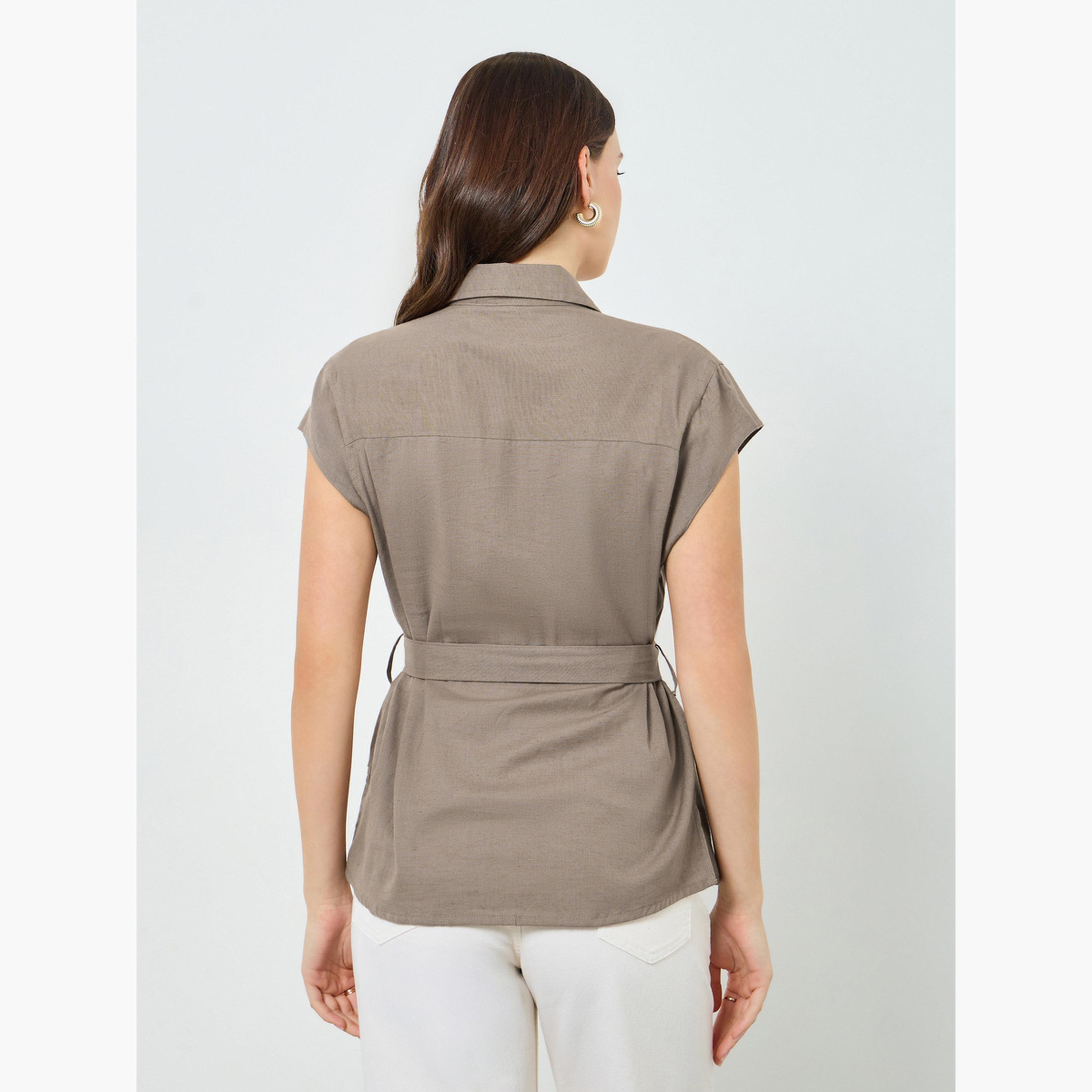 بلوزة بأكمام قصيرة وحزام-women-clothing-shirtsandblouses-shirts-image-4