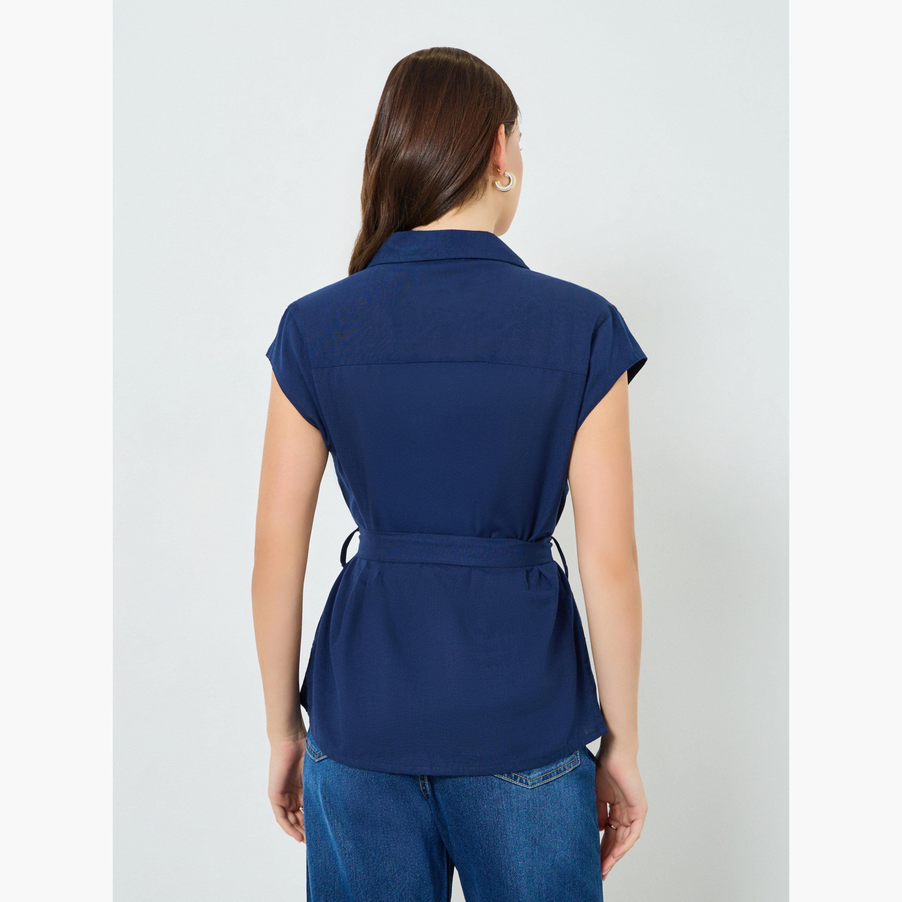 بلوزة بأكمام قصيرة وحزام-women-clothing-shirtsandblouses-shirts-image-4
