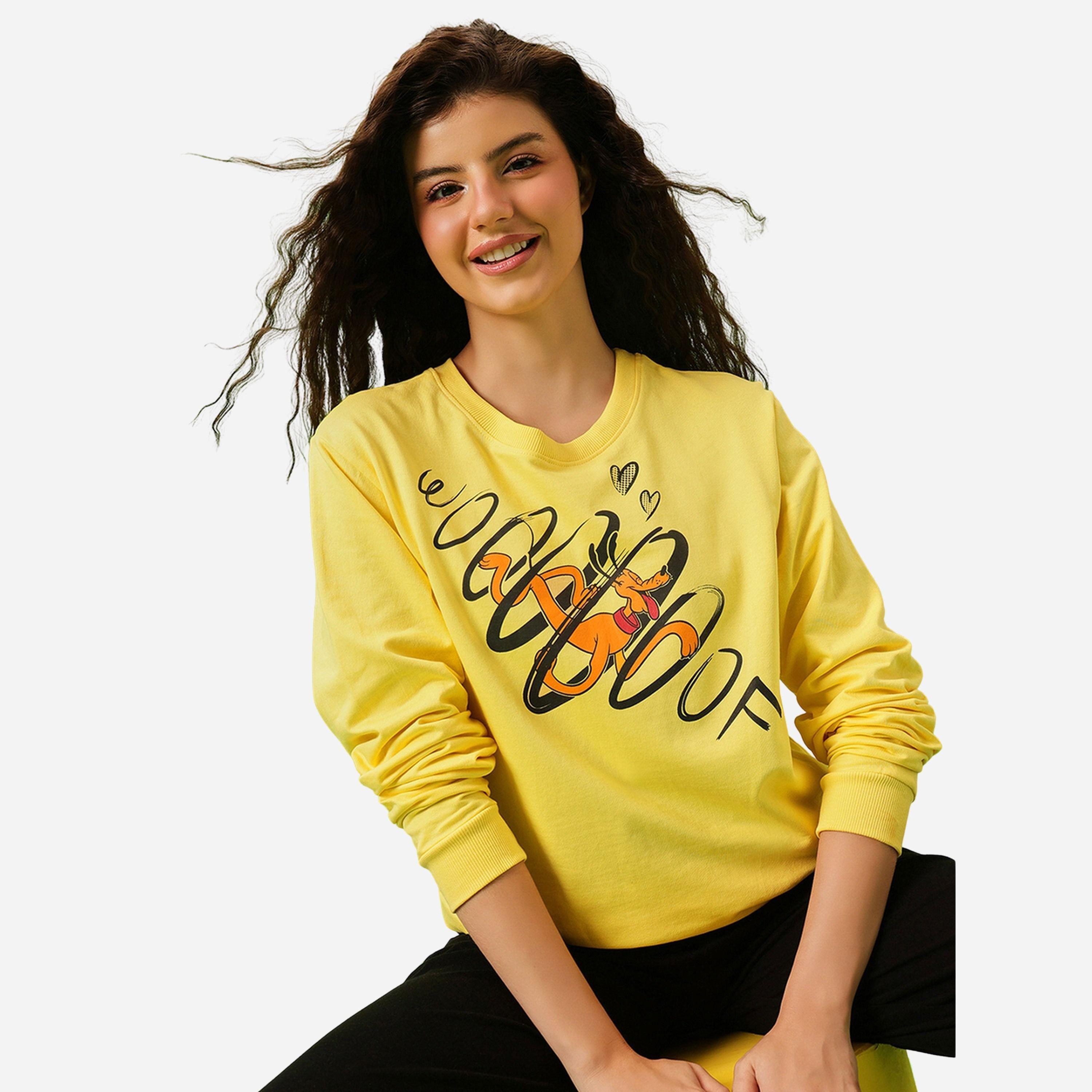 Clovia Pluto Print Light Yellow Cotton Sweatshirt-women-winterwear-hoodiesandsweatshirts-sweatshirts-image-2