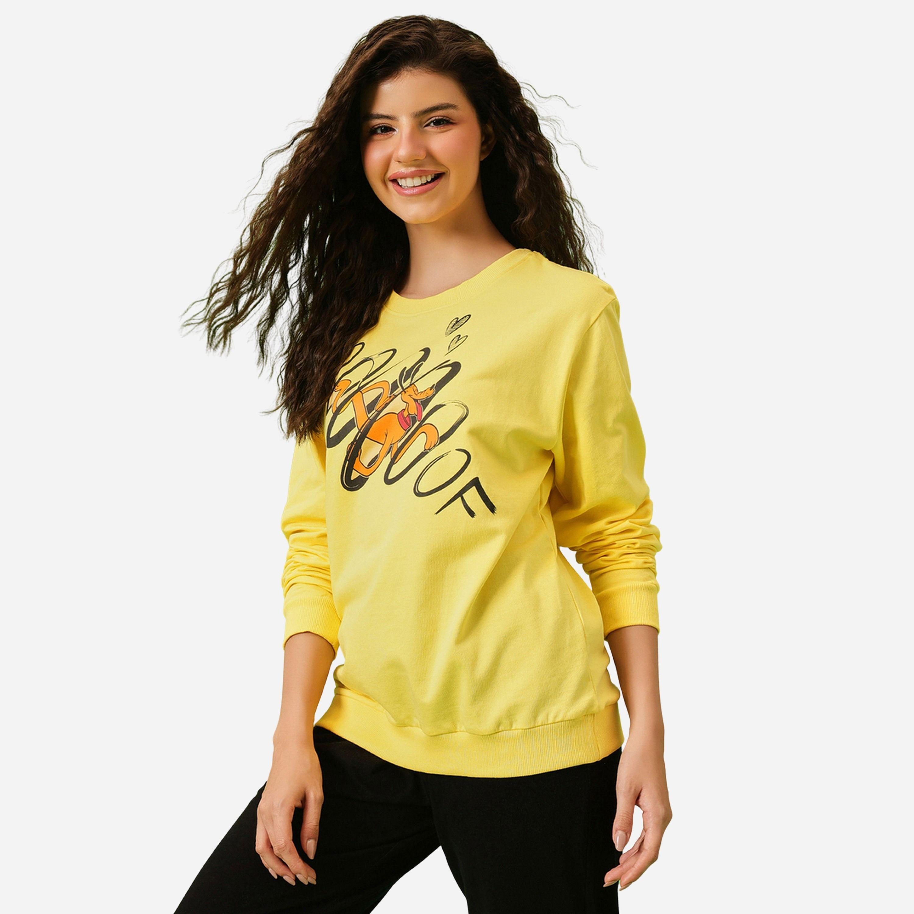 Clovia Pluto Print Light Yellow Cotton Sweatshirt-women-winterwear-hoodiesandsweatshirts-sweatshirts-image-3