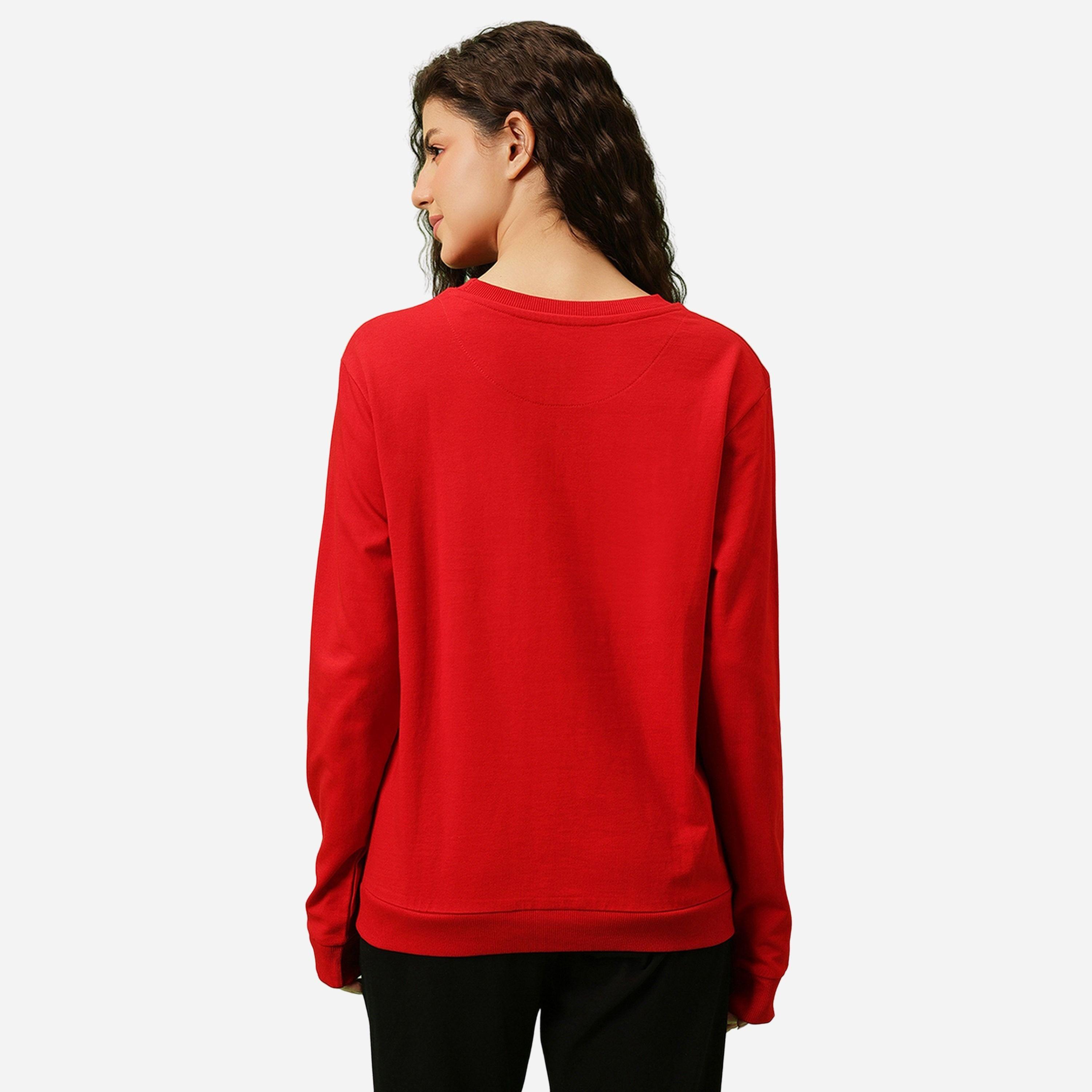 كلوفيا - سويت شيرت قطن لون أحمر طبعة دافي داك-women-clothing-hoodiesandsweatshirts-sweatshirts-image-3