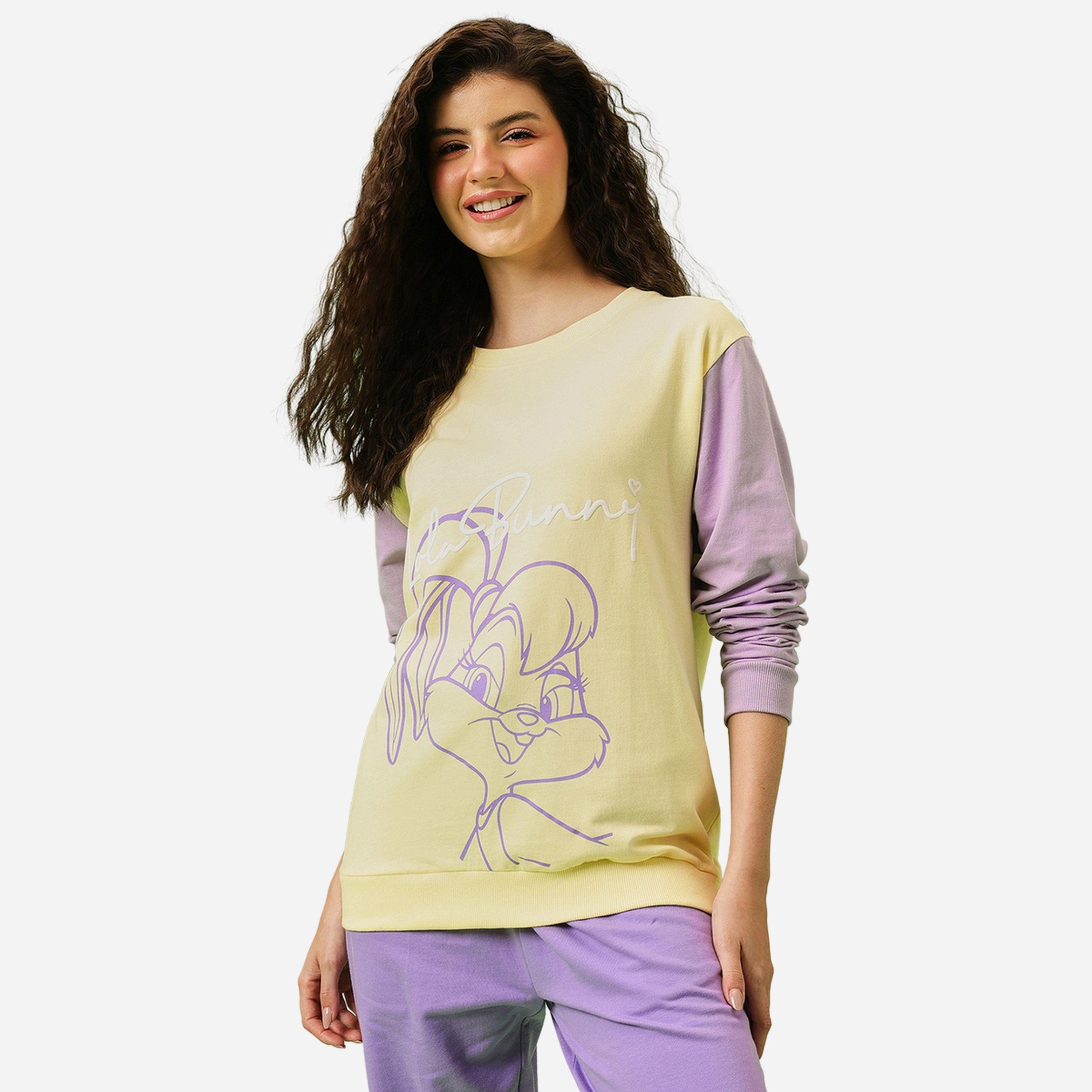 Clovia Lola Bunny Light Yellow Cotton Sweatshirt-women-winterwear-hoodiesandsweatshirts-sweatshirts-image-1