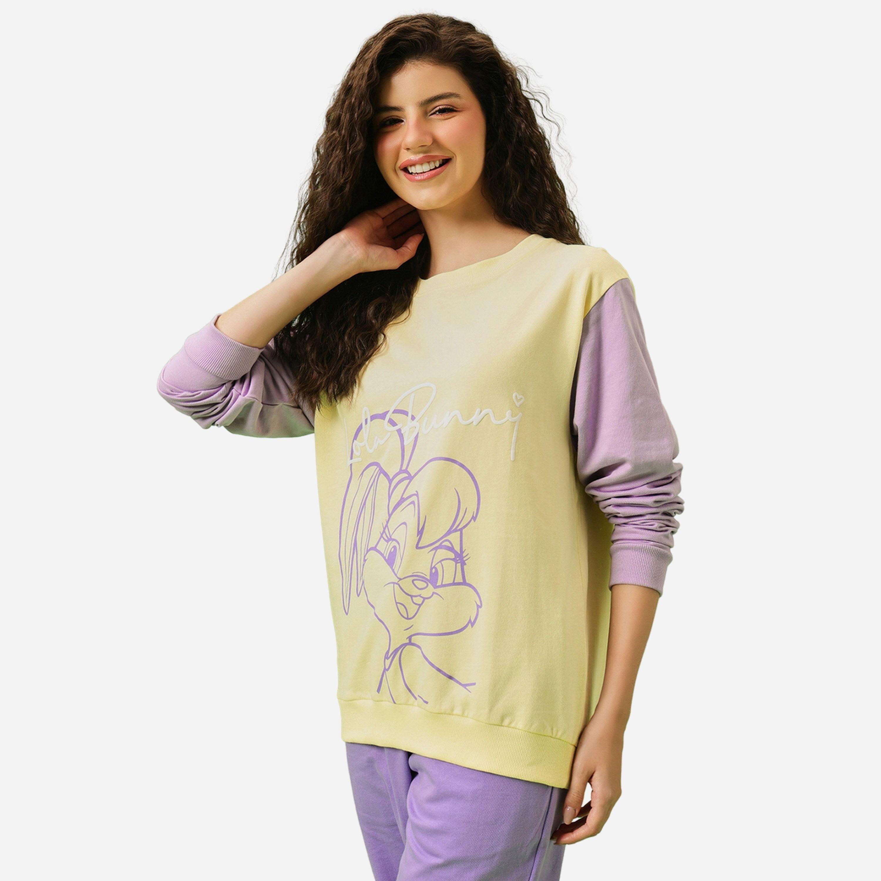 Clovia Lola Bunny Light Yellow Cotton Sweatshirt-women-winterwear-hoodiesandsweatshirts-sweatshirts-image-4