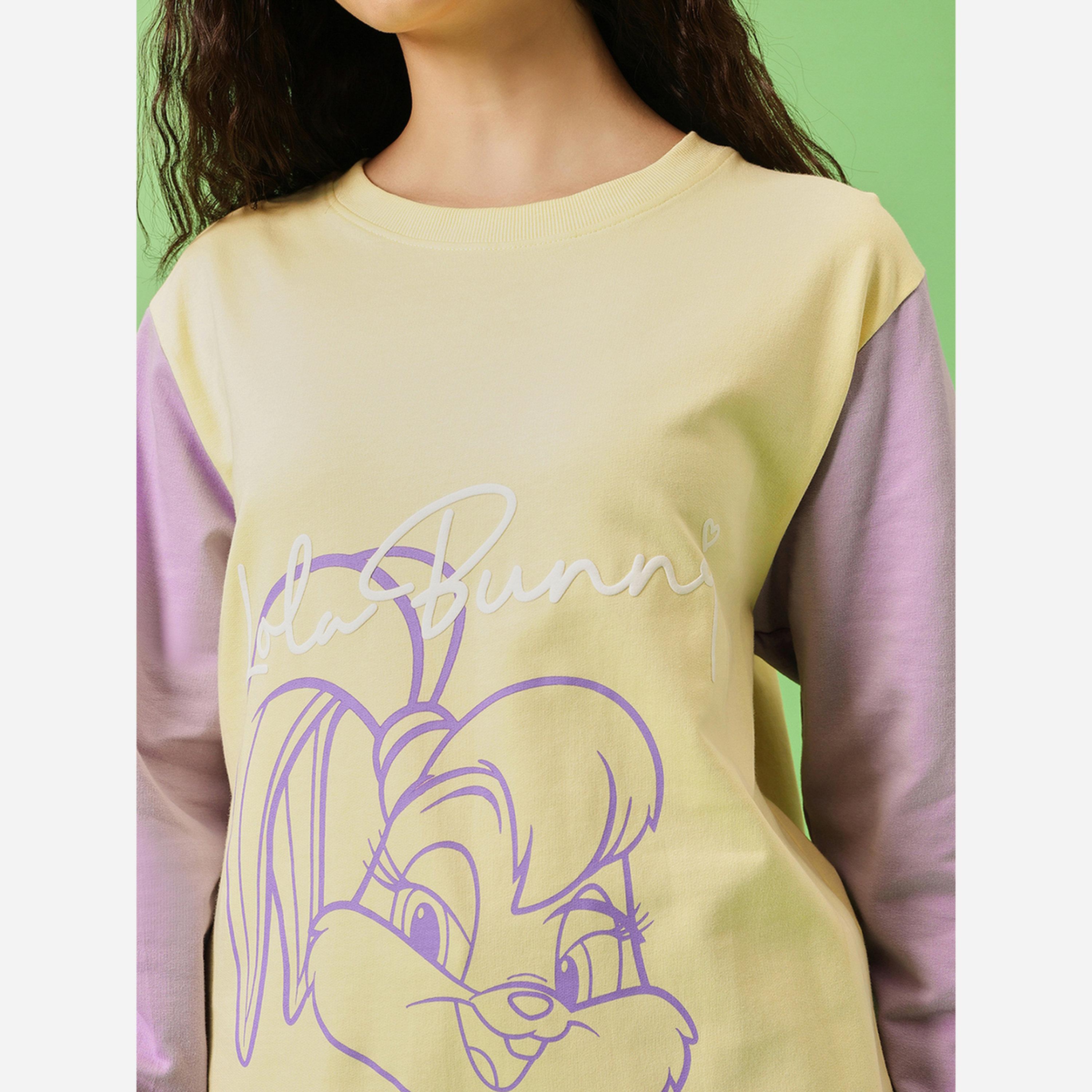 Clovia Lola Bunny Light Yellow Cotton Sweatshirt-women-winterwear-hoodiesandsweatshirts-sweatshirts-image-6