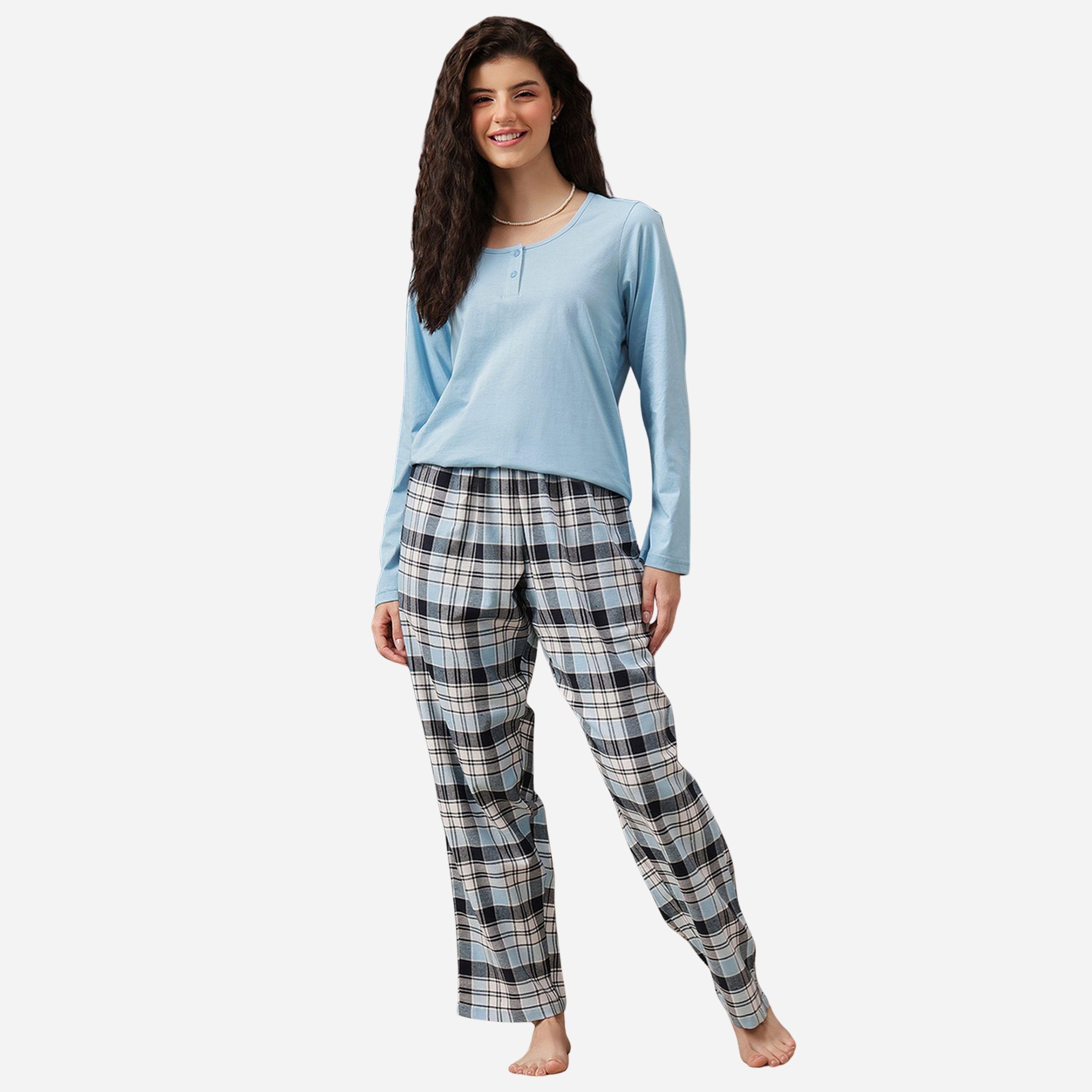 Clovia Women Blue Plaid Checkered Pyjama Bottoms-women-clothing-nightwear-pyjamas-bottoms-image-1
