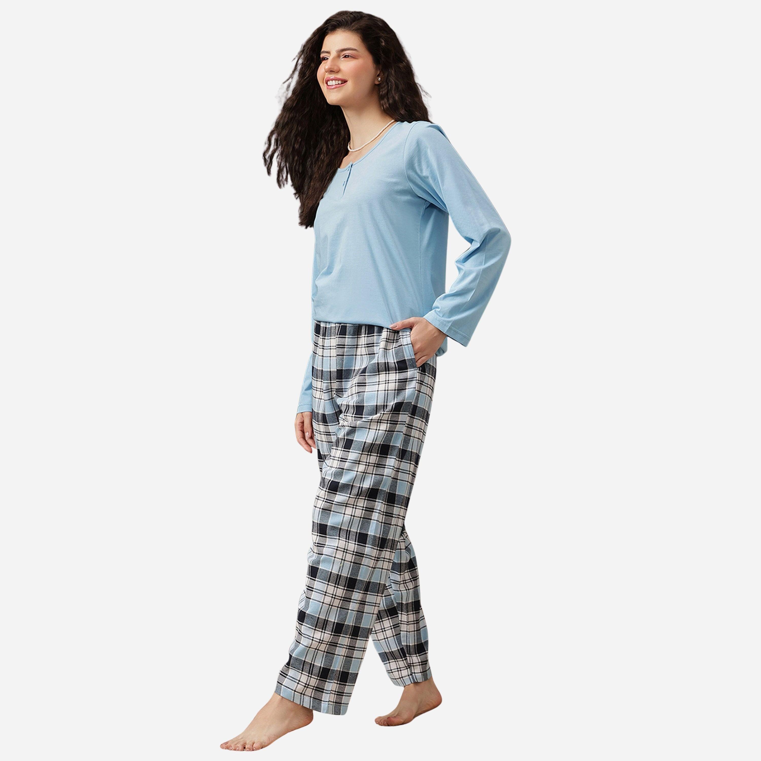 كلوفيا - بنطال بيجاما نسائي لون أسود طبعة مربعات-women-clothing-nightwear-pyjamas-bottoms-image-2