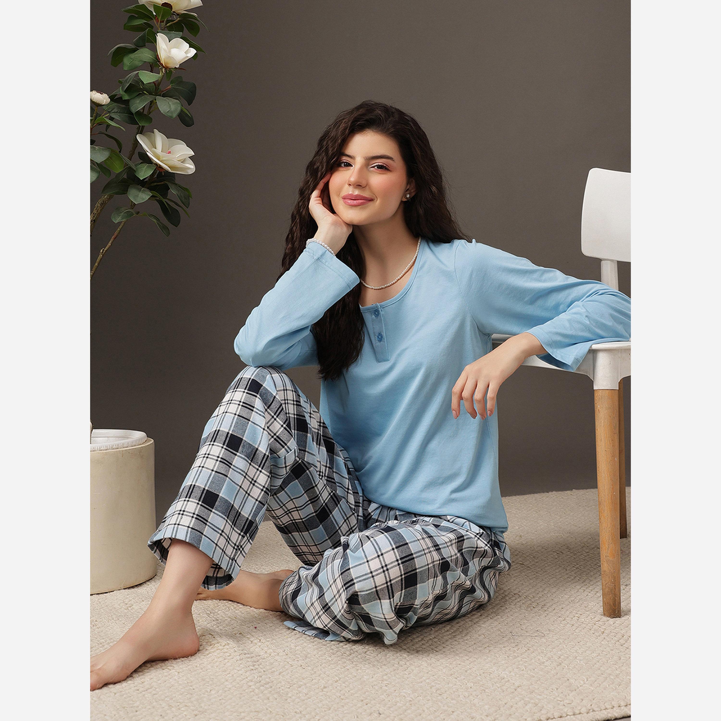 Clovia Women Blue Plaid Checkered Pyjama Bottoms-women-clothing-nightwear-pyjamas-bottoms-image-4