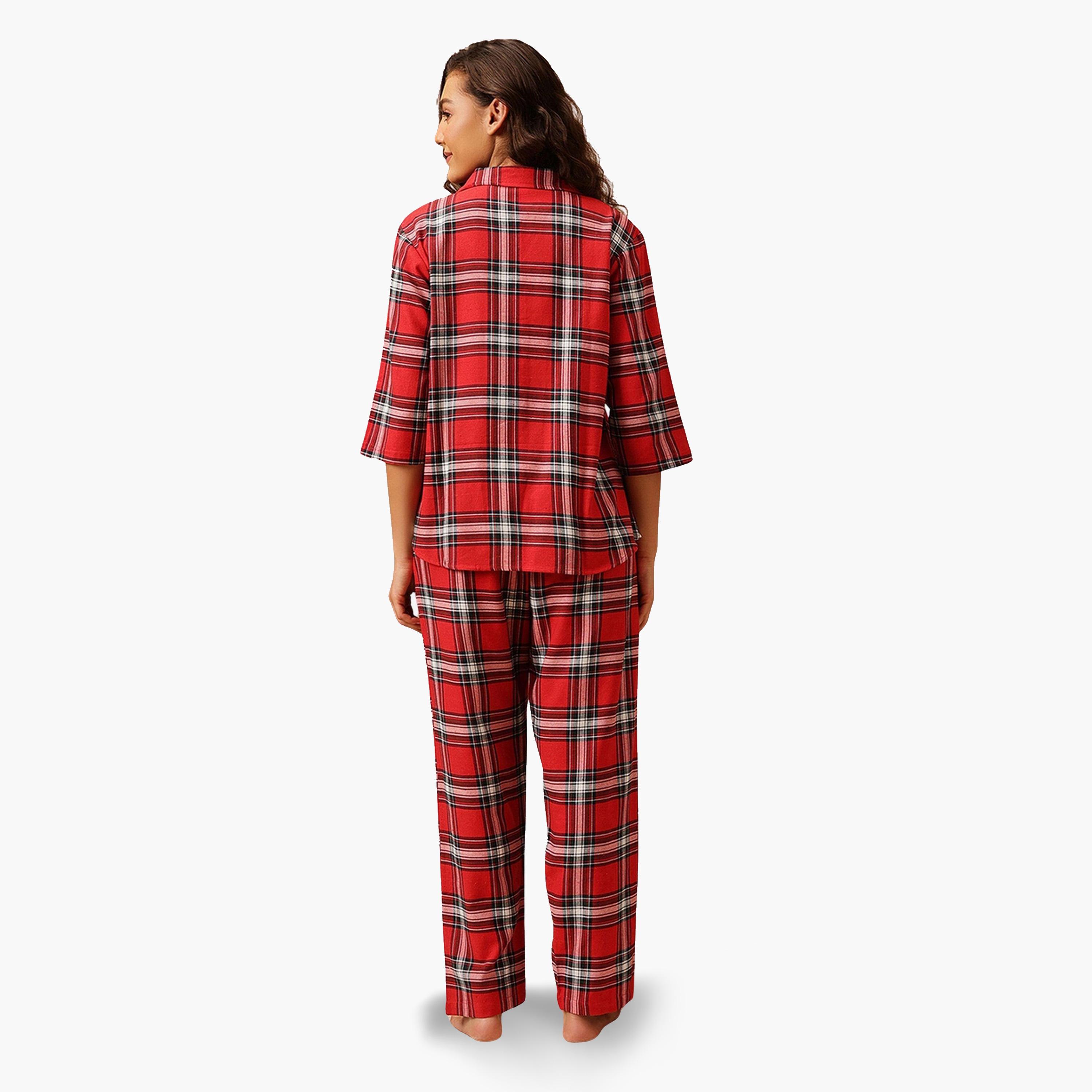 Clovia Checkered Button Down Shirt and Pyjama Set-women-clothing-nightwear-pyjamas-longsets-image-3