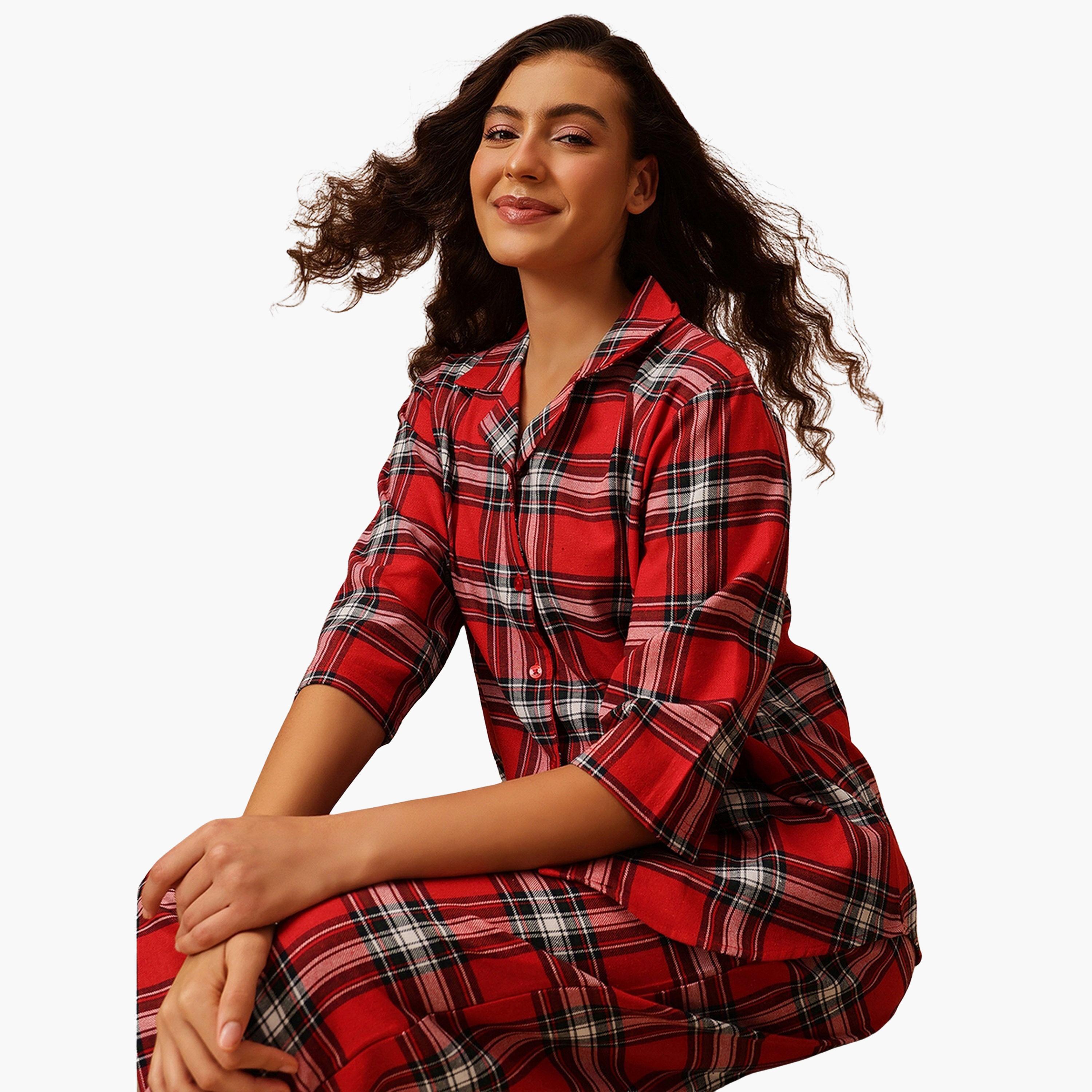 كلوفيا - بيجاما بأزرار وطبعة مربعات-women-clothing-nightwear-pyjamas-longsets-image-3