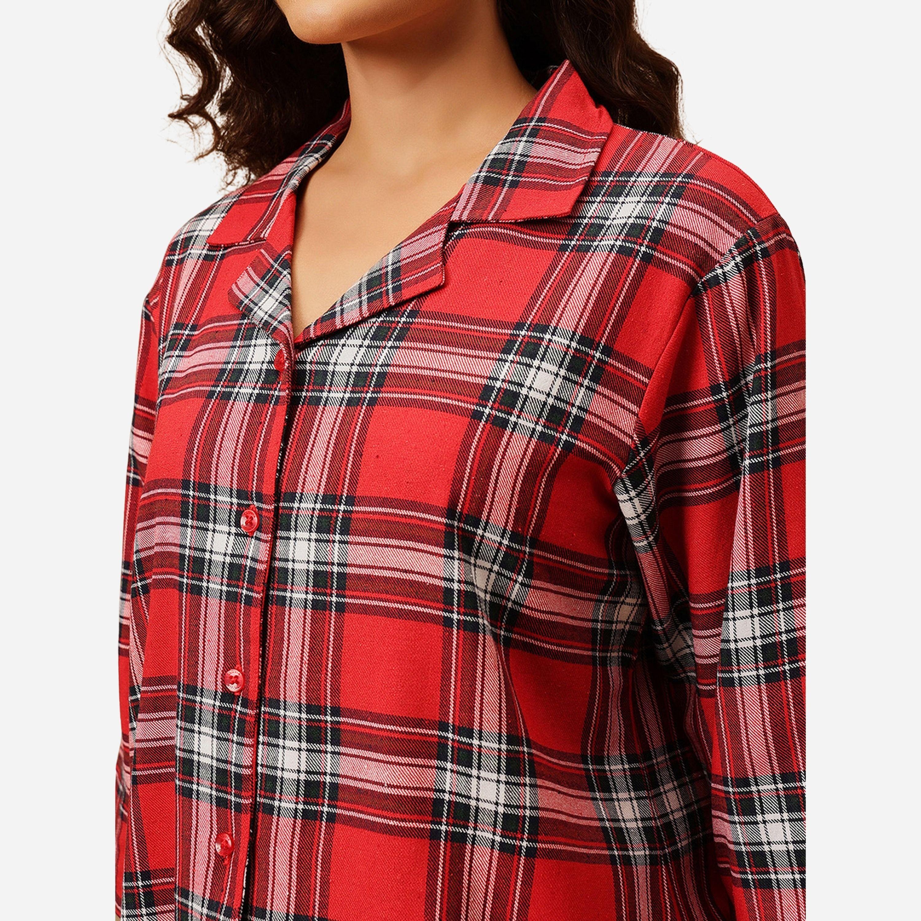 Clovia Checkered Button Down Shirt and Pyjama Set-women-clothing-nightwear-pyjamas-longsets-image-6