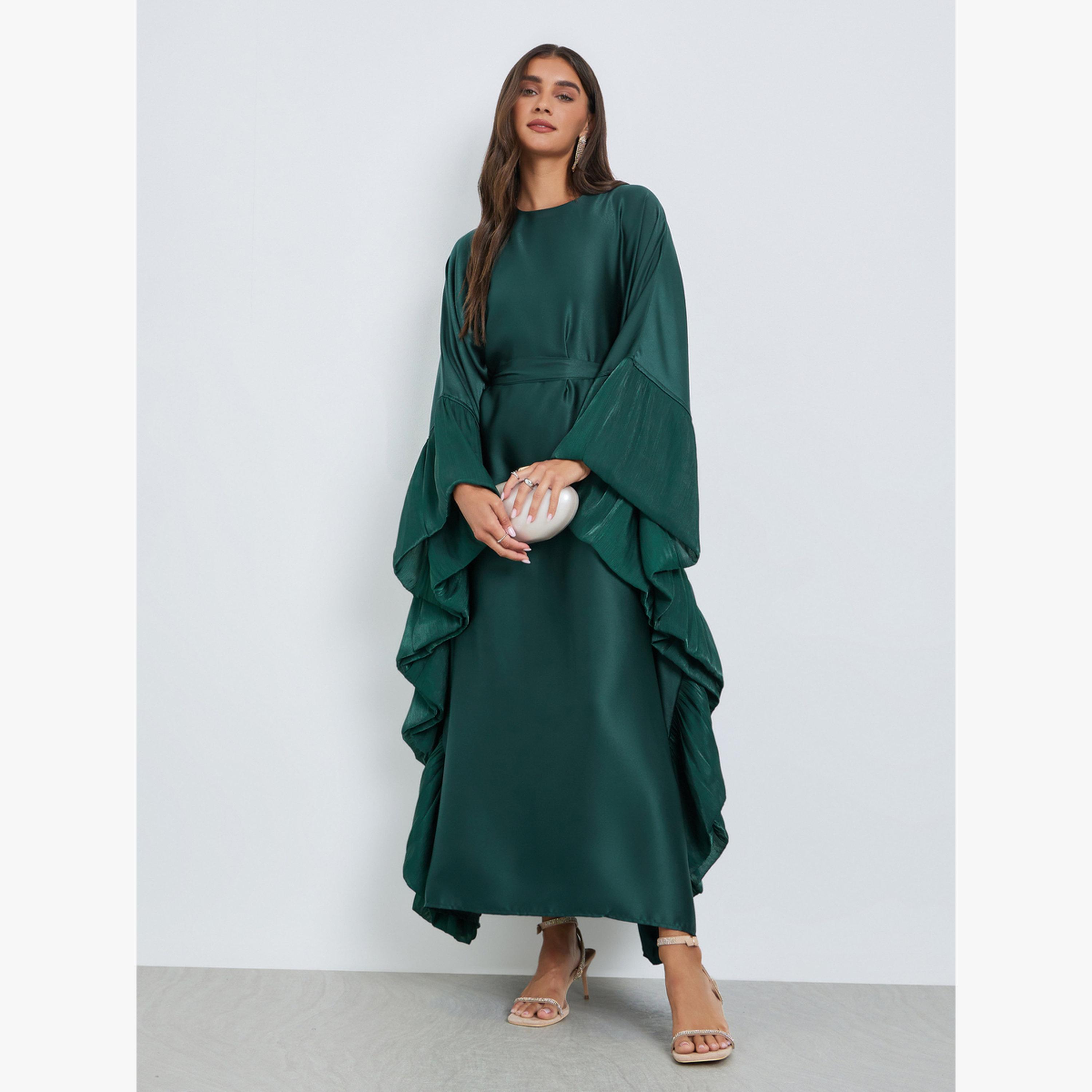 Styli Emerald Green Long Sleeves Kaftan Maxi Dress-women-clothing-dresses-image-3