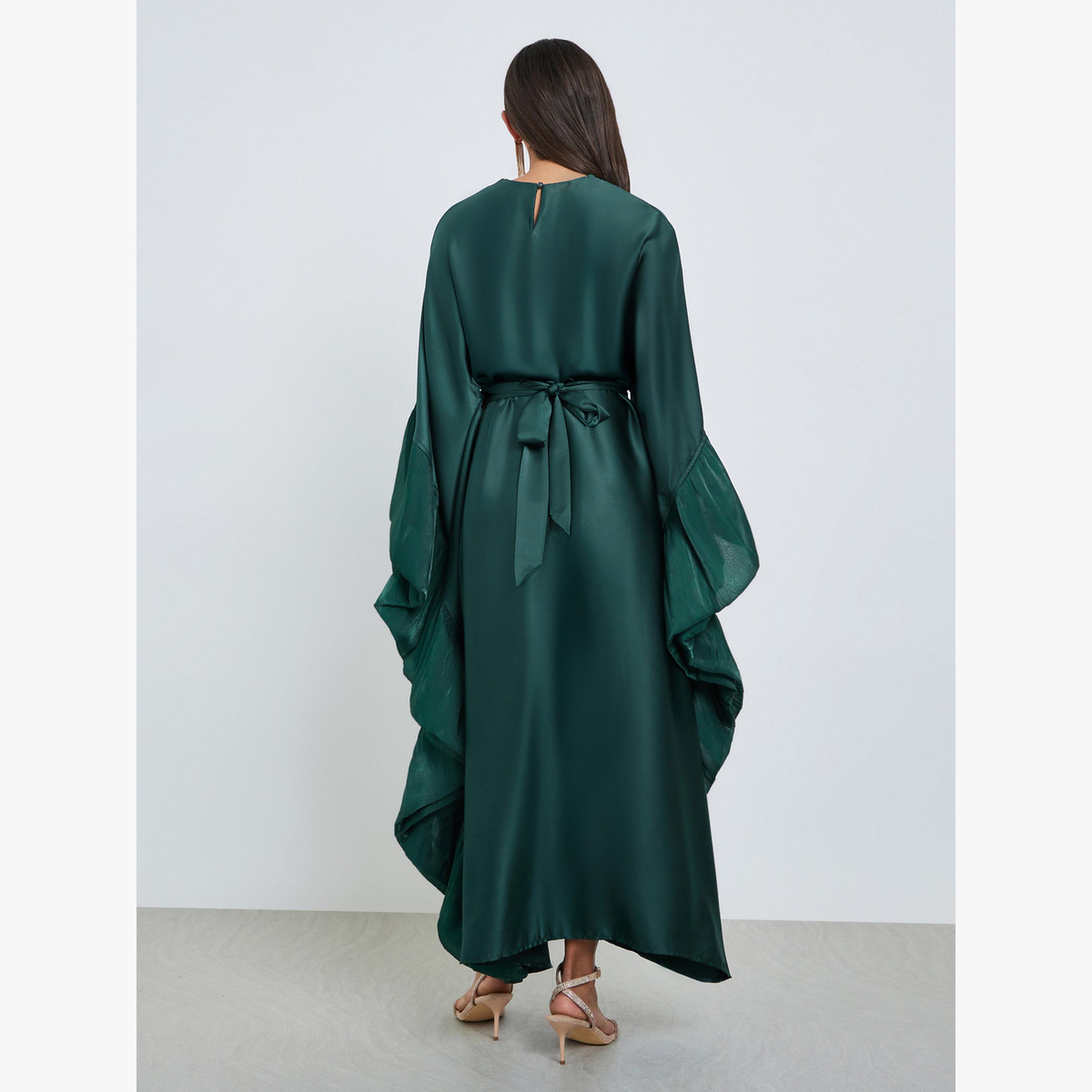 Styli Emerald Green Long Sleeves Kaftan Maxi Dress-women-clothing-dresses-image-4