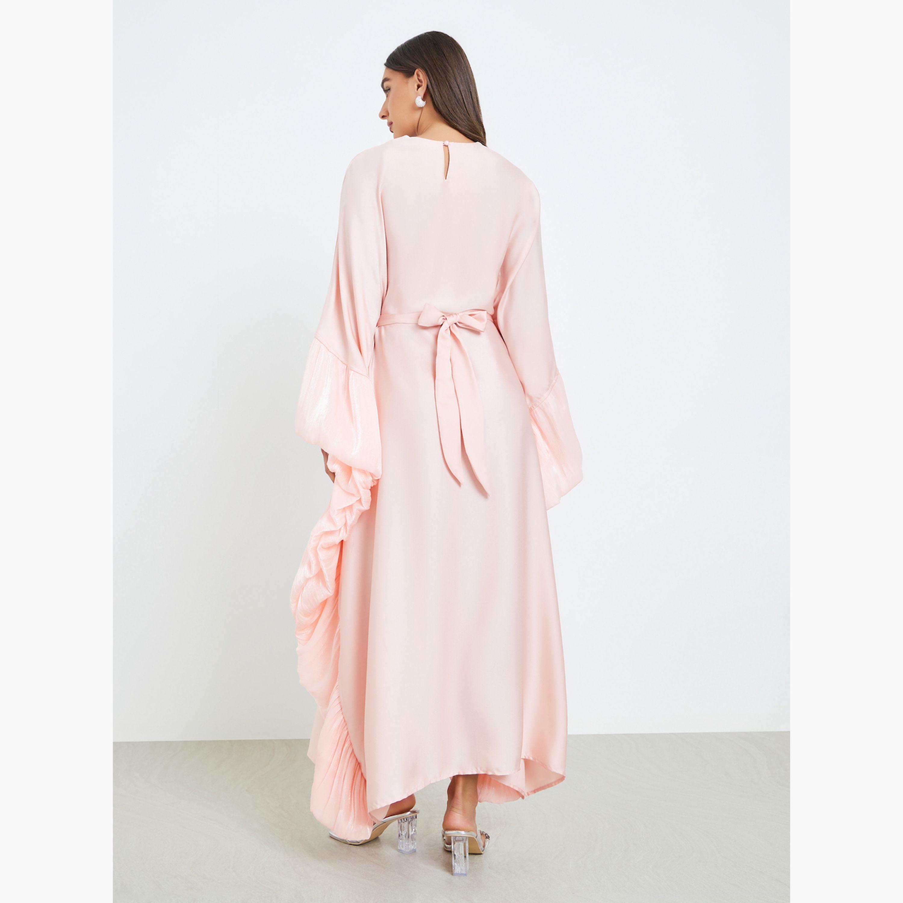 Styli Women Pink Long Sleeves Kaftan Maxi Dress-women-clothing-dresses-image-4