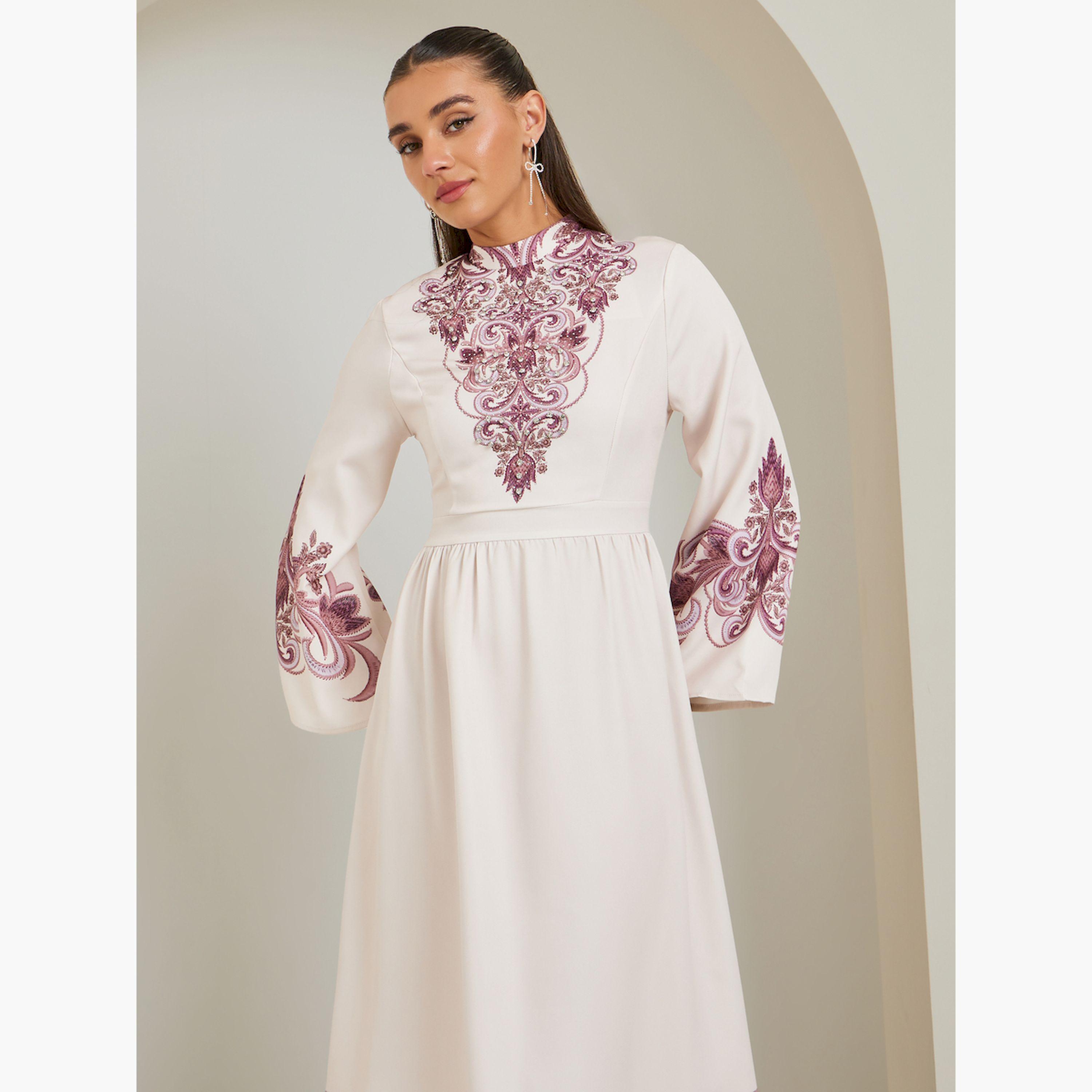 Styli Off White Embellished Yoke Maxi Dress-women-clothing-dresses-image-2