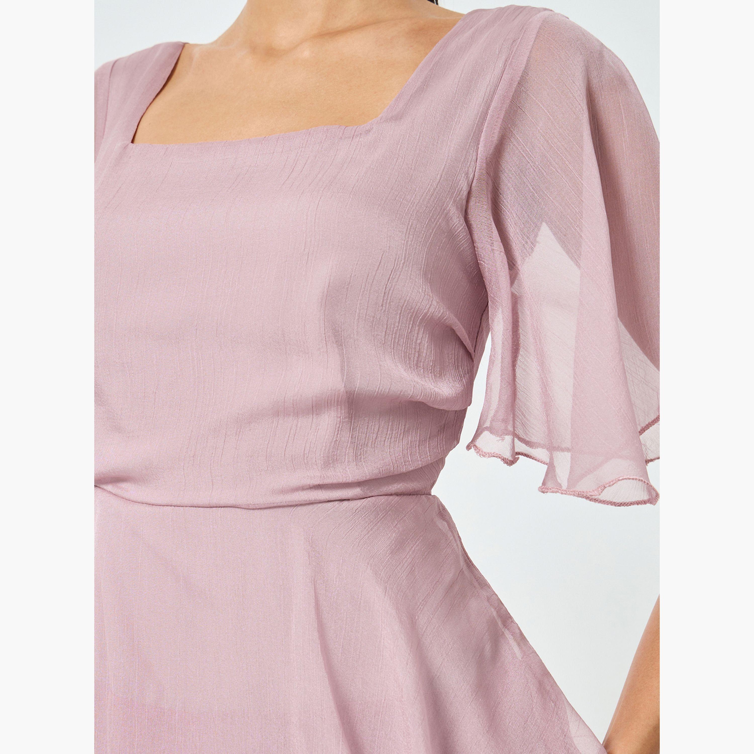 فستان طويل بتفاصيل طبقات مع أكمام قصيرة-women-clothing-dresses-image-4