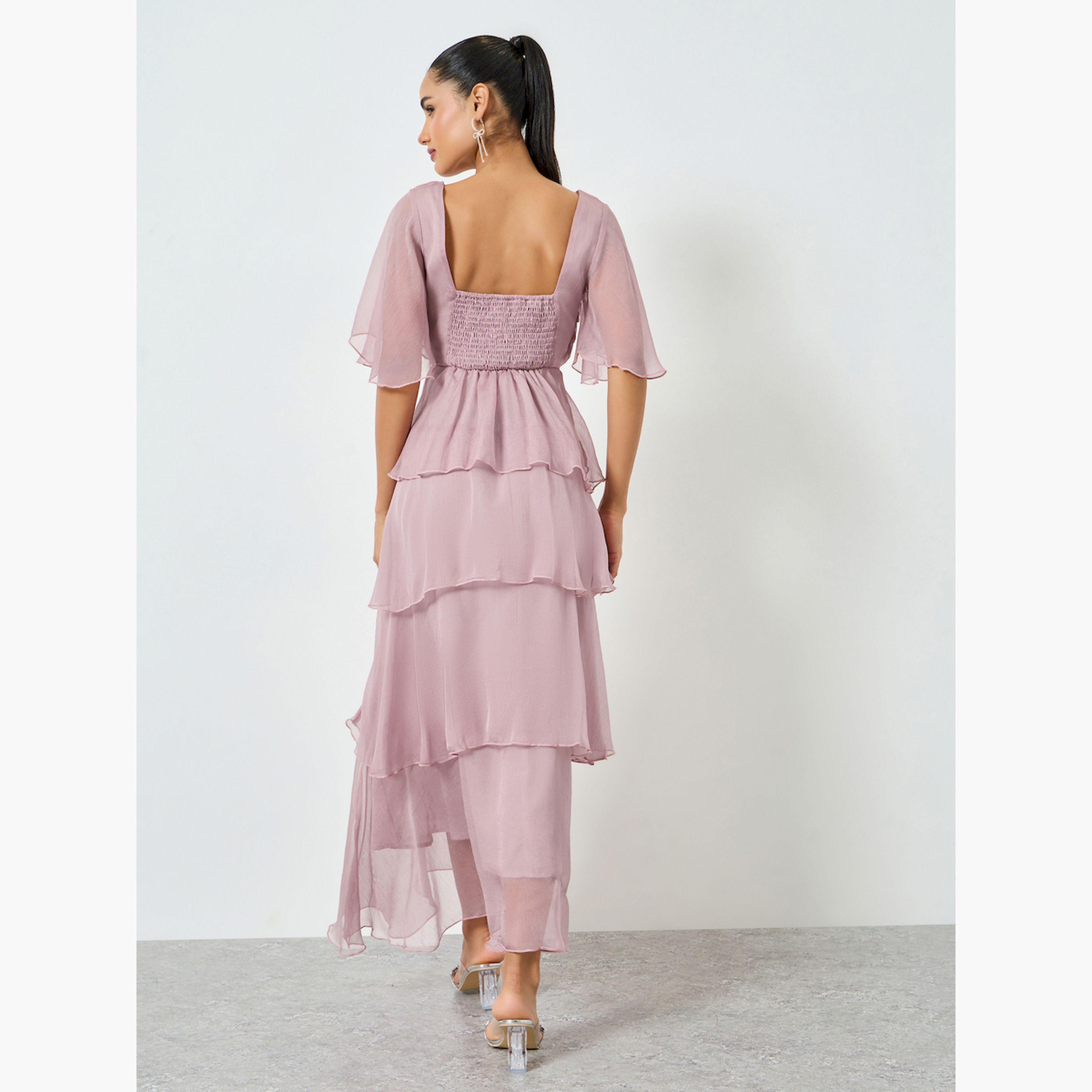 فستان طويل بتفاصيل طبقات مع أكمام قصيرة-women-clothing-dresses-image-5