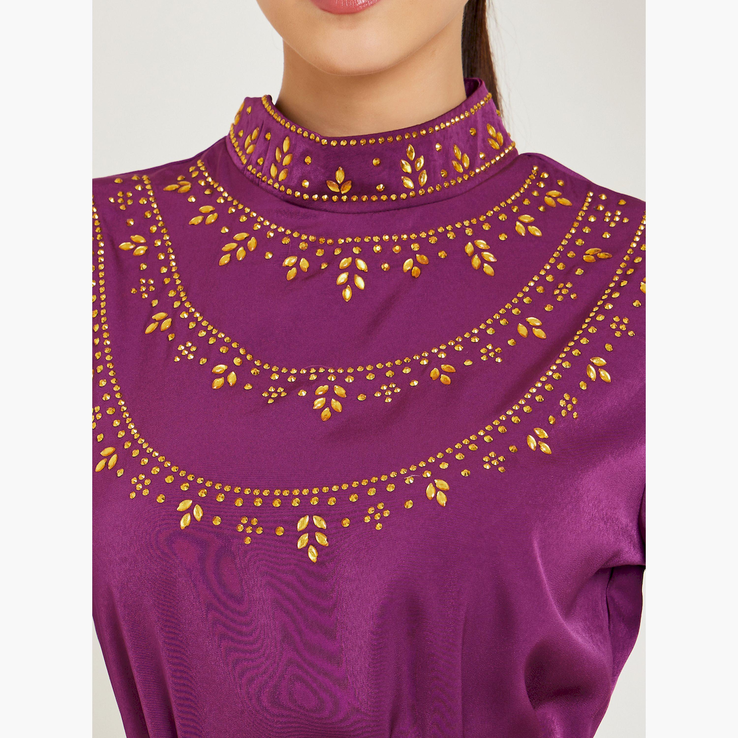 فستان طويل أرجواني بليسيه مزين-women-clothing-dresses-image-4