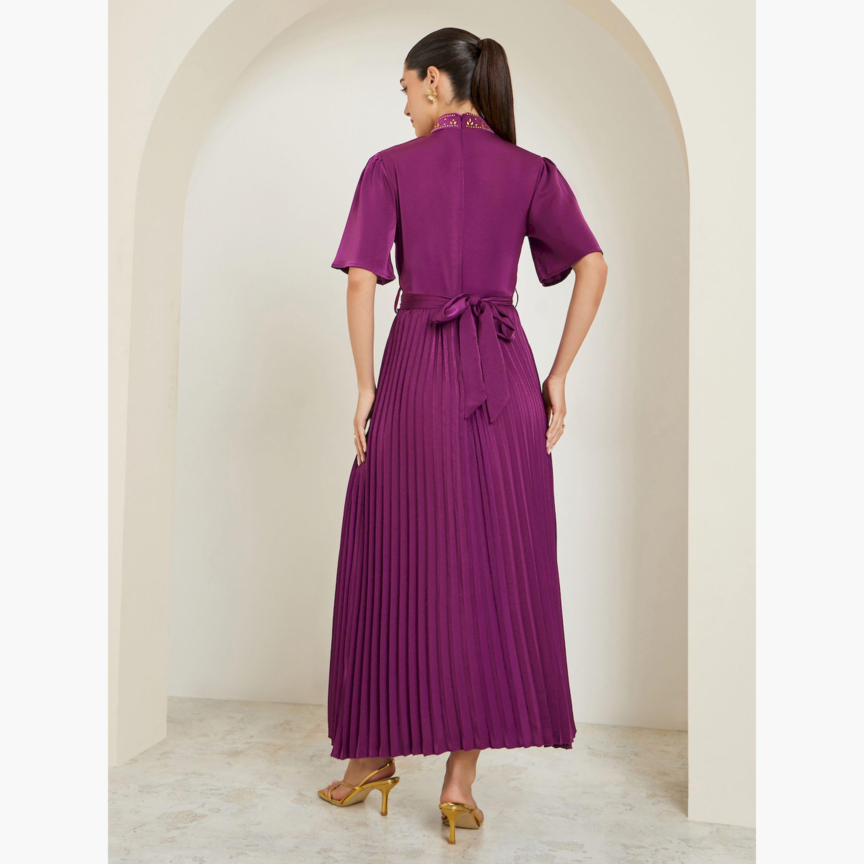 فستان طويل أرجواني بليسيه مزين-women-clothing-dresses-image-5