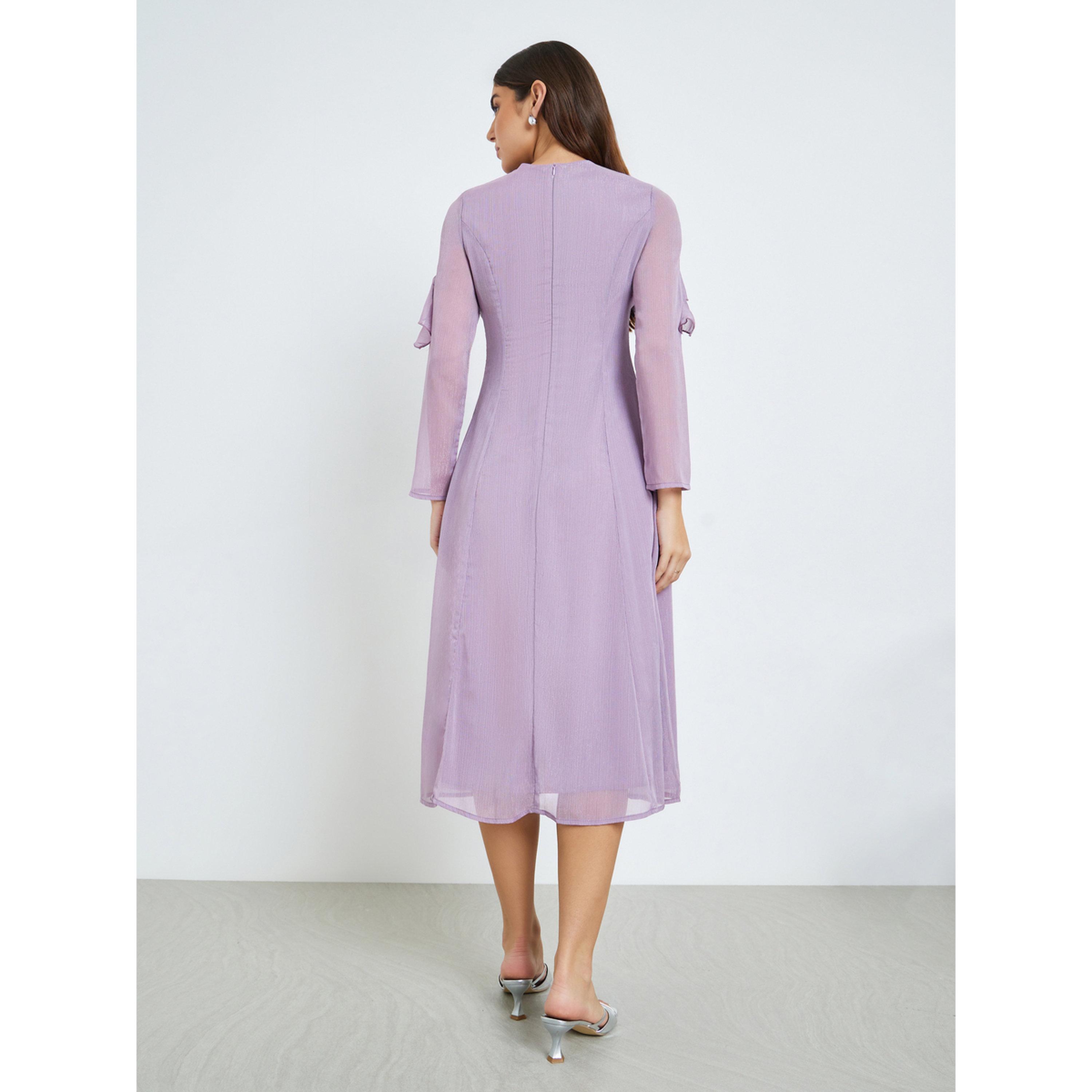فستان ميدي بلون ليلكي وتفاصيل كشكش-women-clothing-dresses-image-3