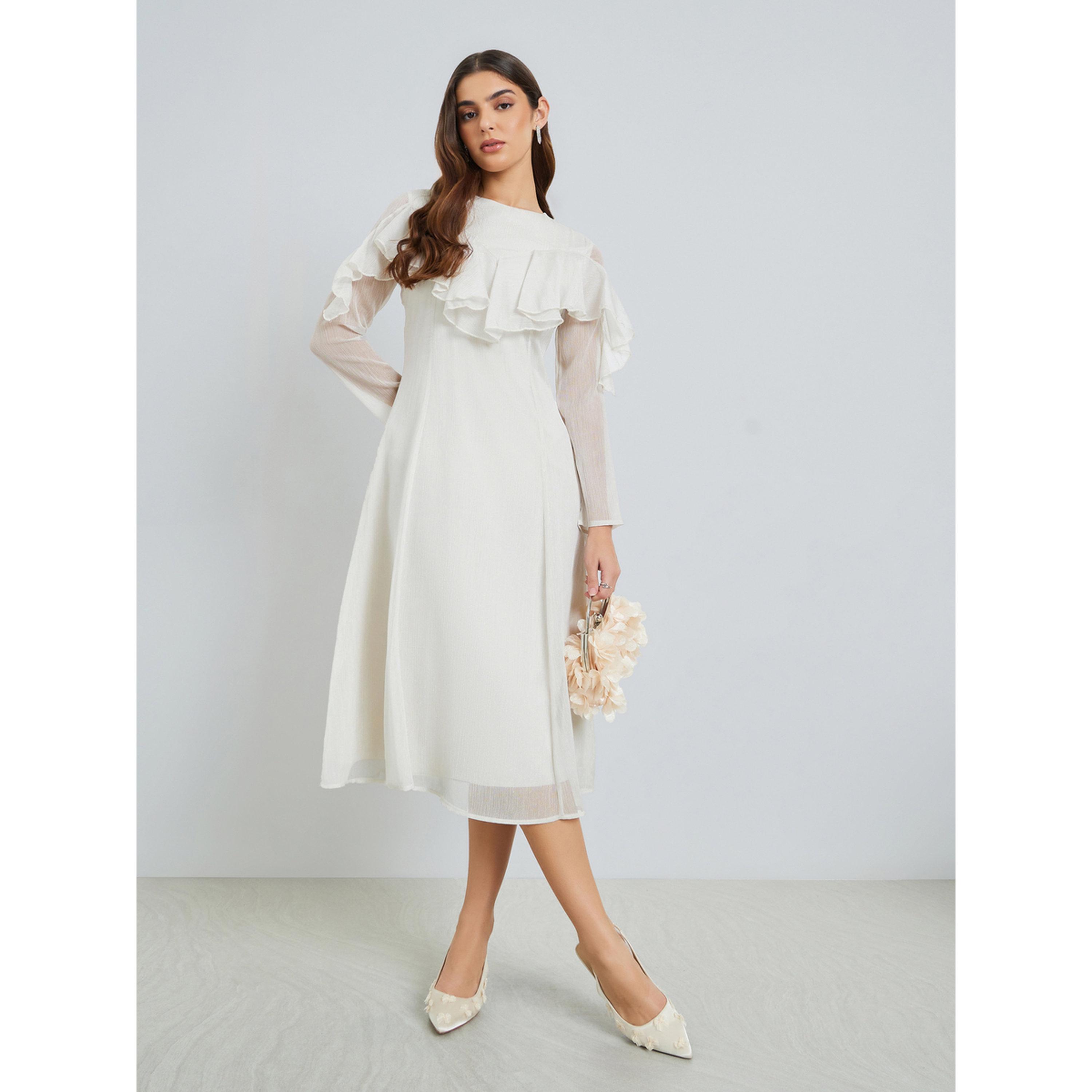 Styli Women Off-White Ruffled Detail Midi Dress-women-clothing-dresses-image-2