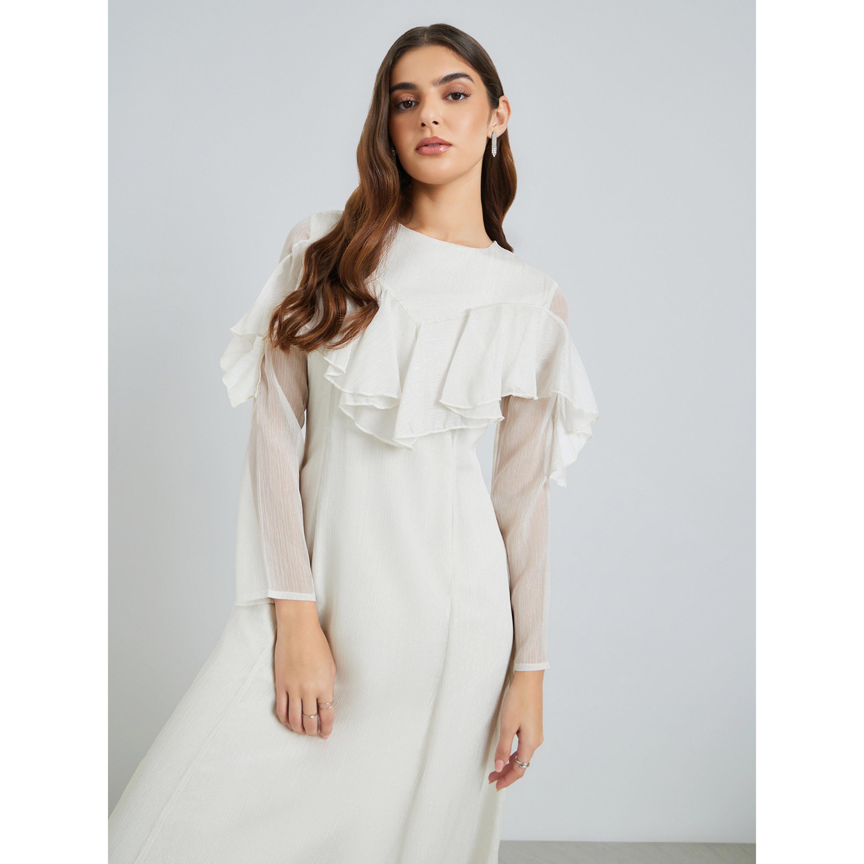 Styli Women Off-White Ruffled Detail Midi Dress-women-clothing-dresses-image-3