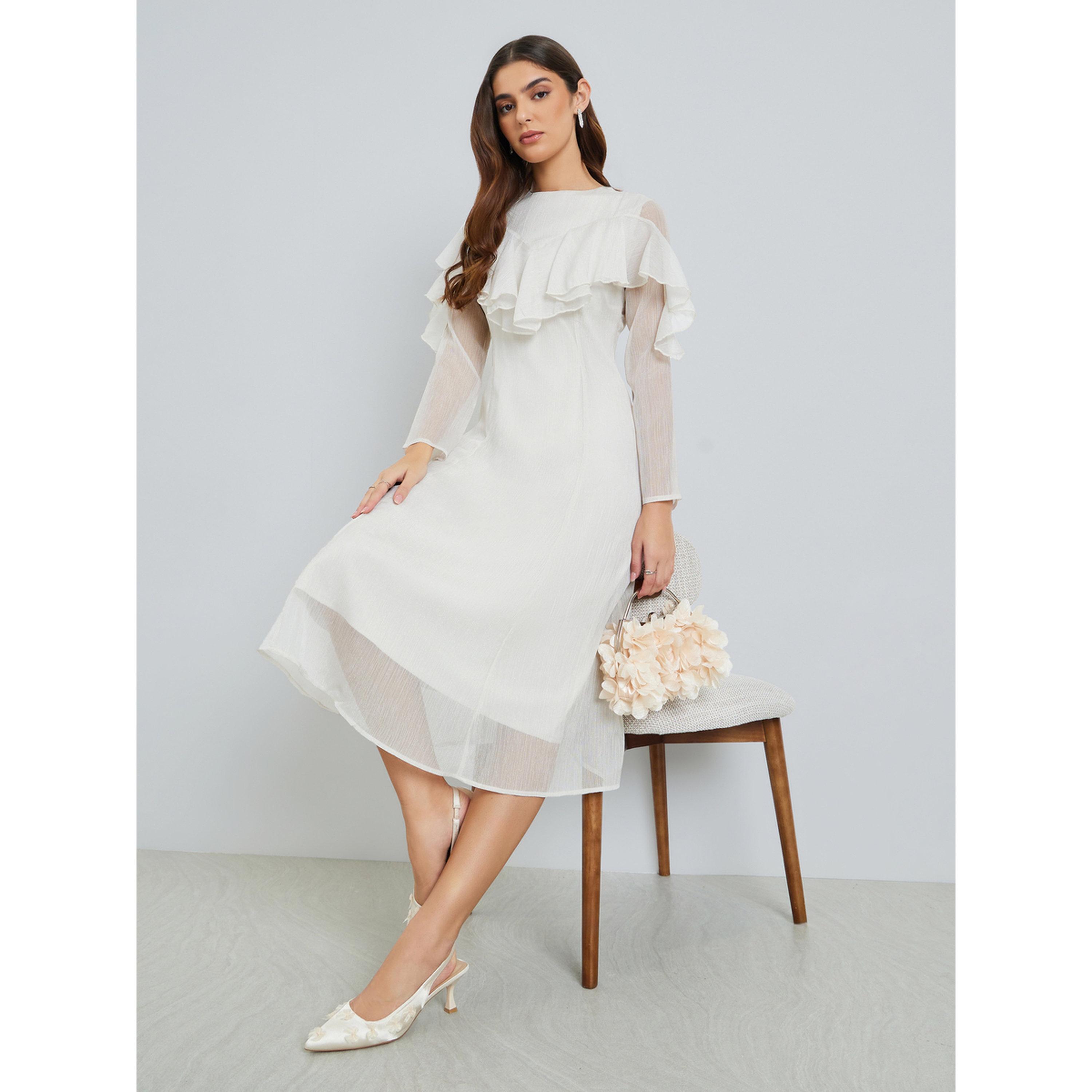 فستان ميدي أوف وايت وتفاصيل كشكش-women-clothing-dresses-image-4
