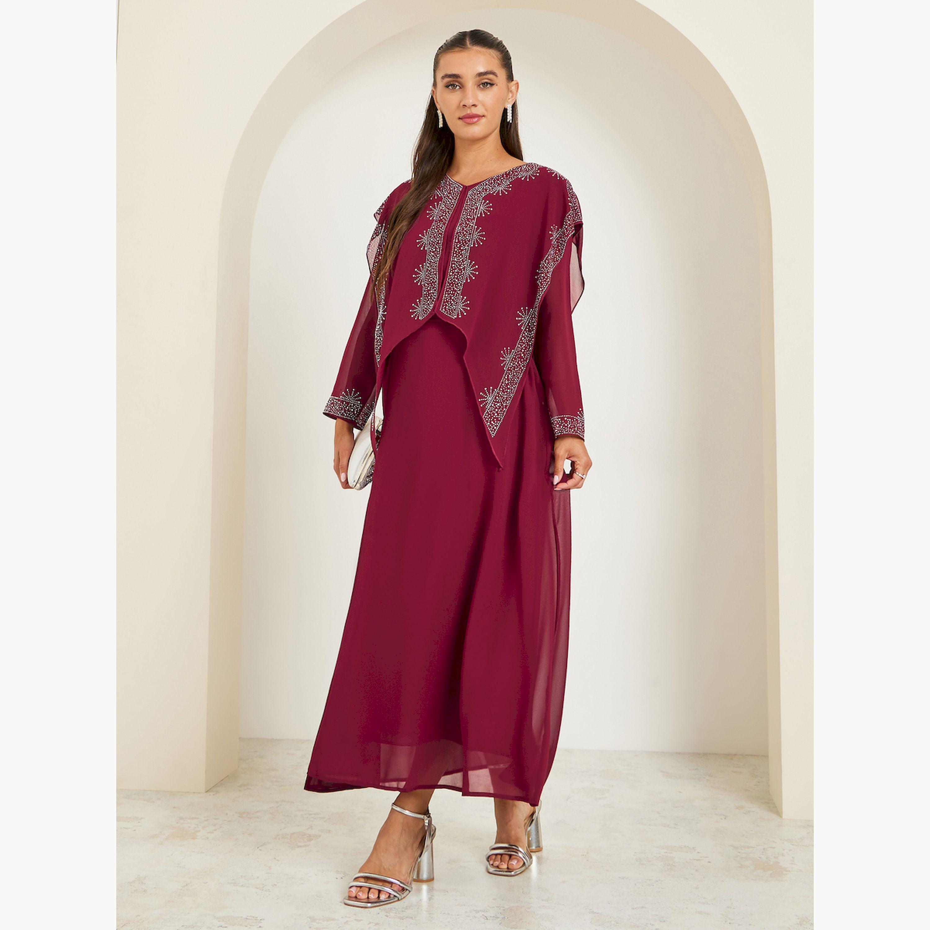 فستان طويل بكاب مزين-women-clothing-dresses-image-1
