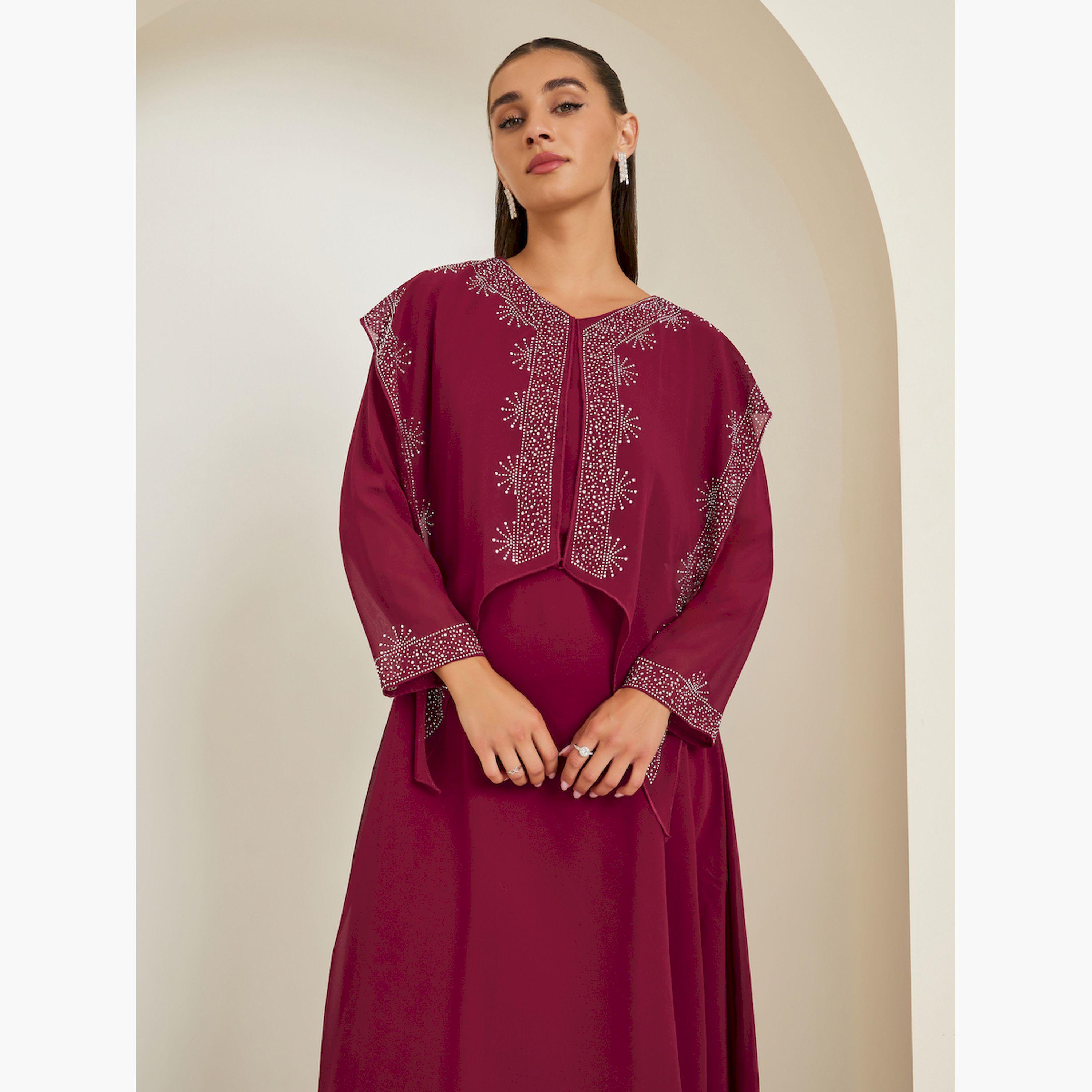 فستان طويل بكاب مزين-women-clothing-dresses-image-2