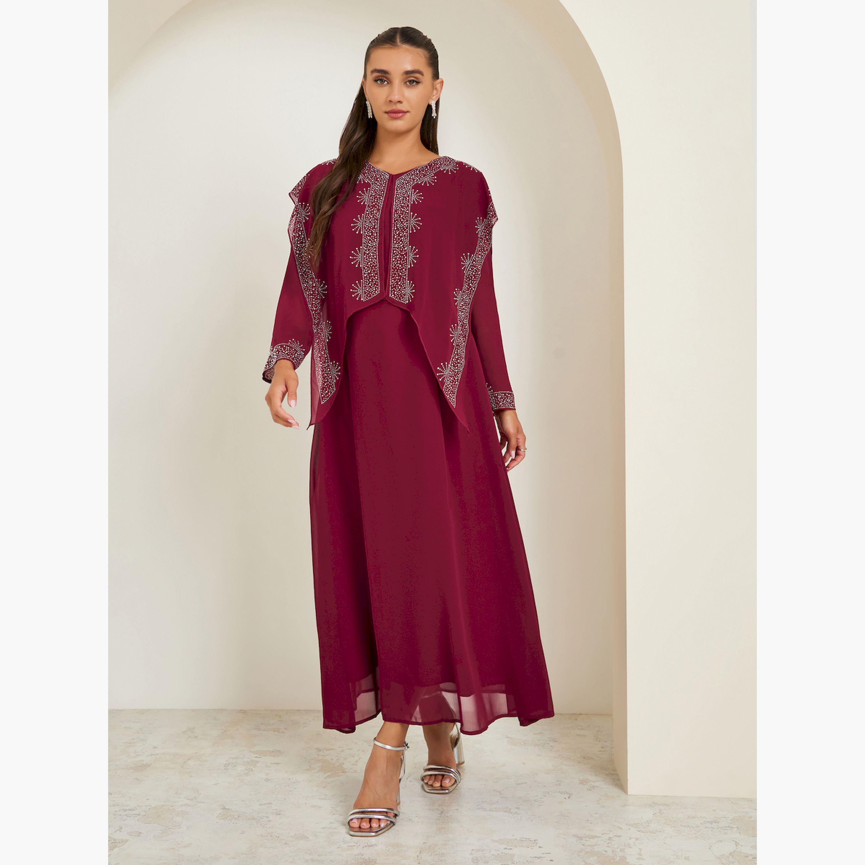 فستان طويل بكاب مزين-women-clothing-dresses-image-3