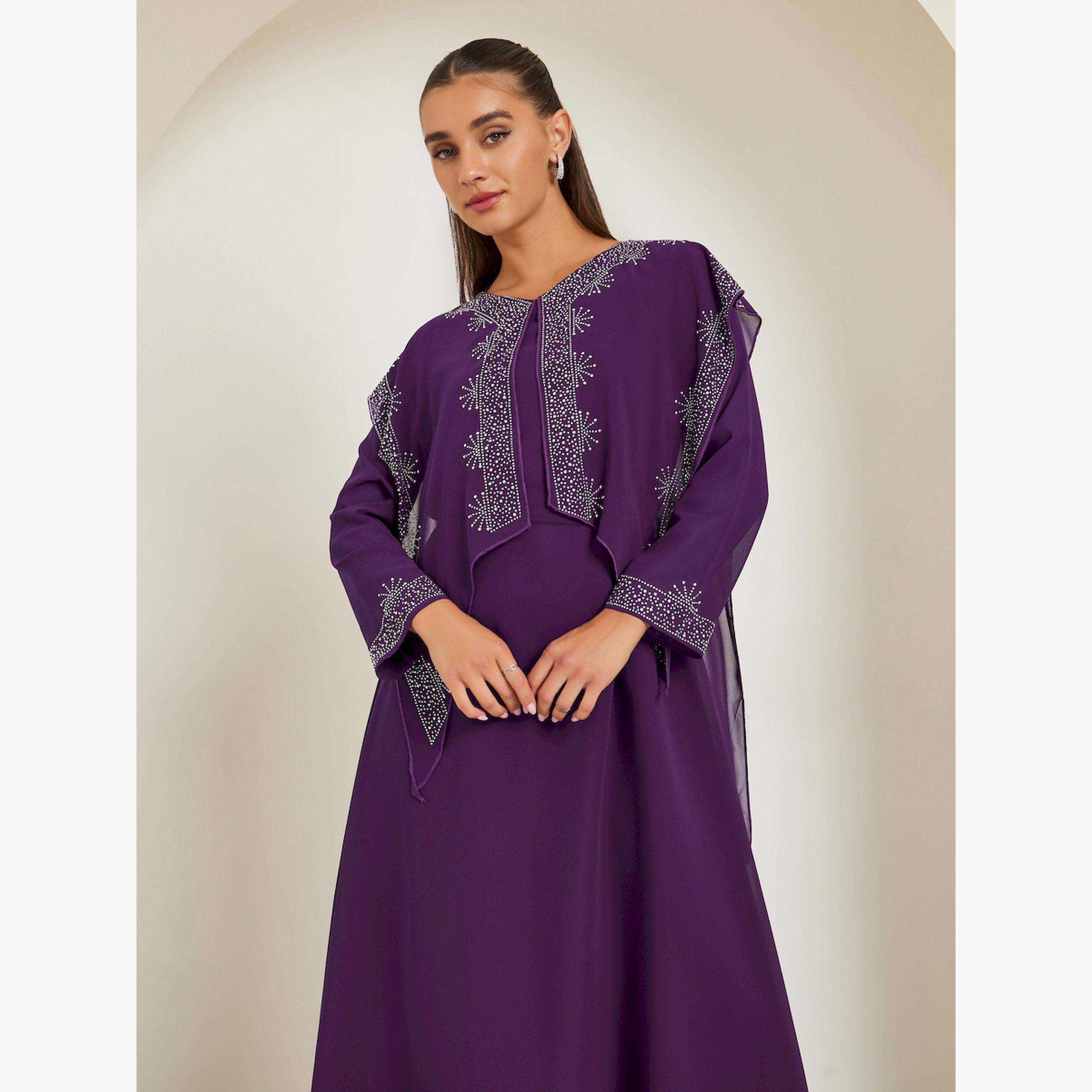 Styli Purple Embellished Cape Maxi Dress-women-clothing-dresses-image-2