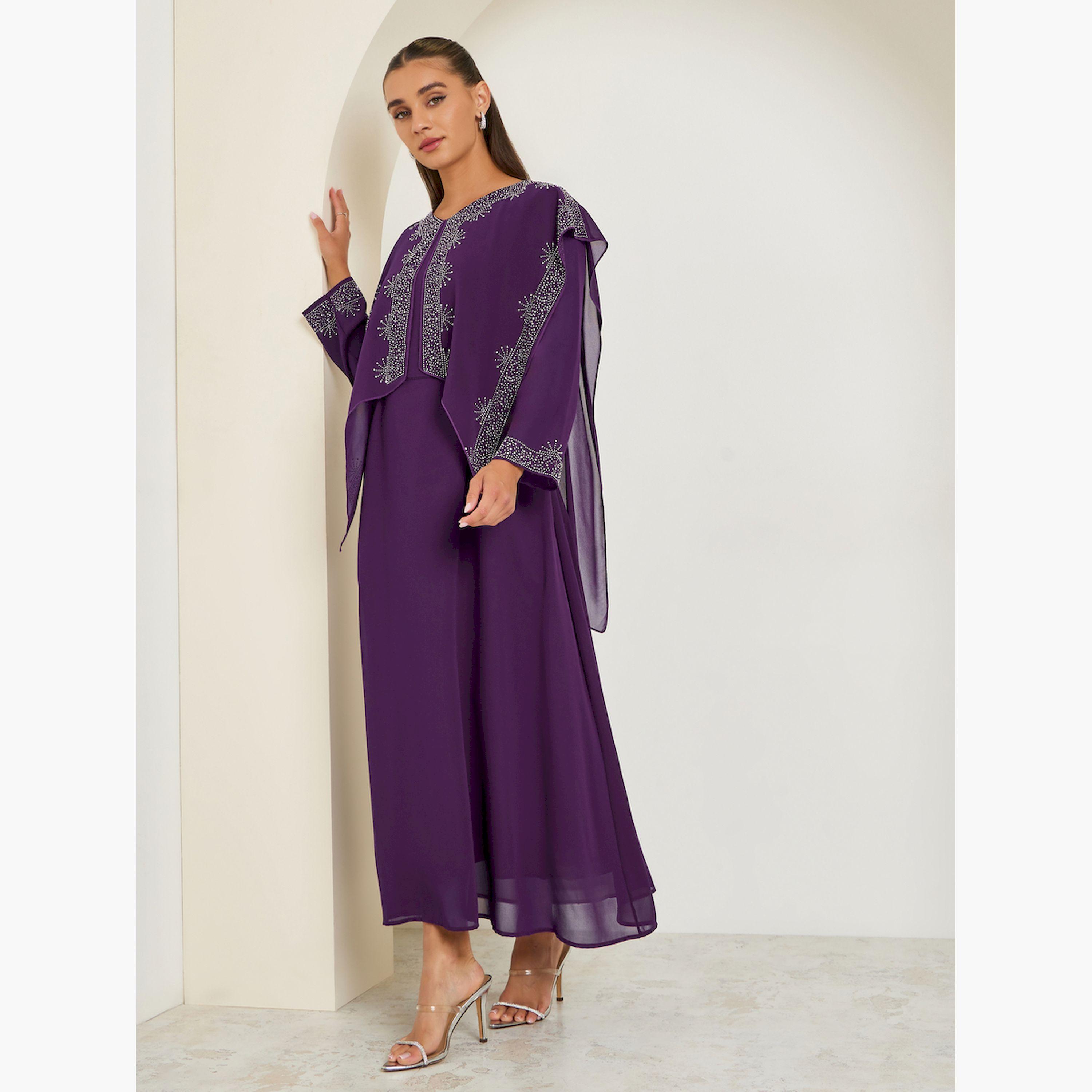 Styli Purple Embellished Cape Maxi Dress-women-clothing-dresses-image-3