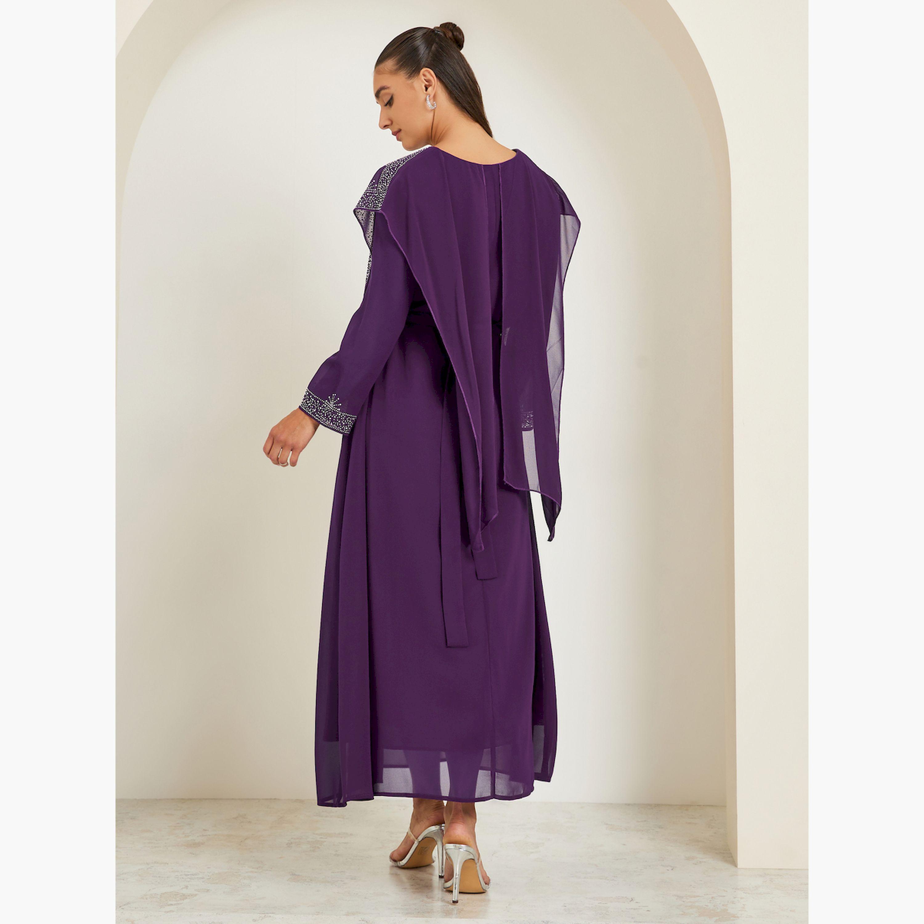 Styli Purple Embellished Cape Maxi Dress-women-clothing-dresses-image-4
