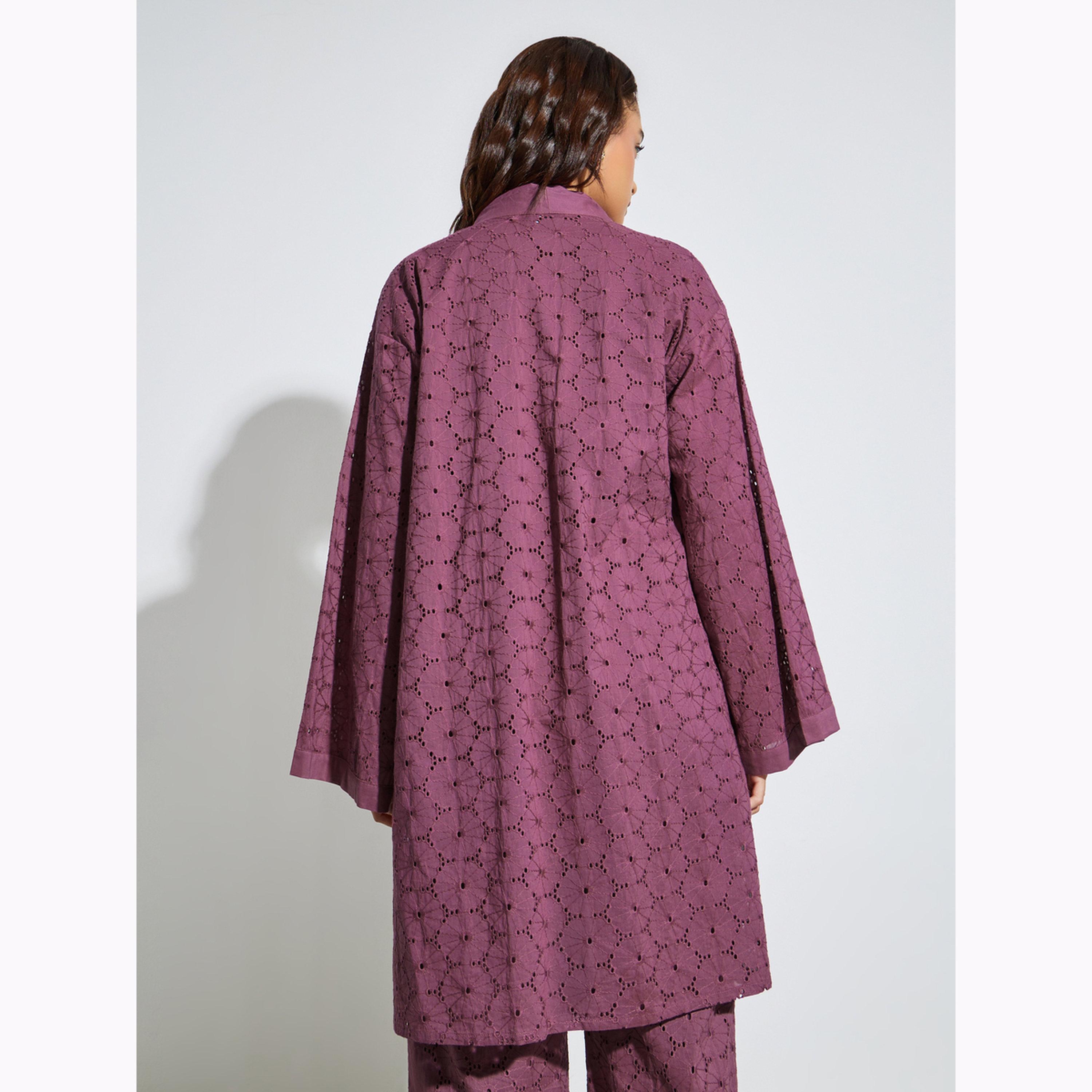 Styli Purple Schiffli Knee Length Kimono-women-winterwear-cardigansandjumpers-cardigans-image-3