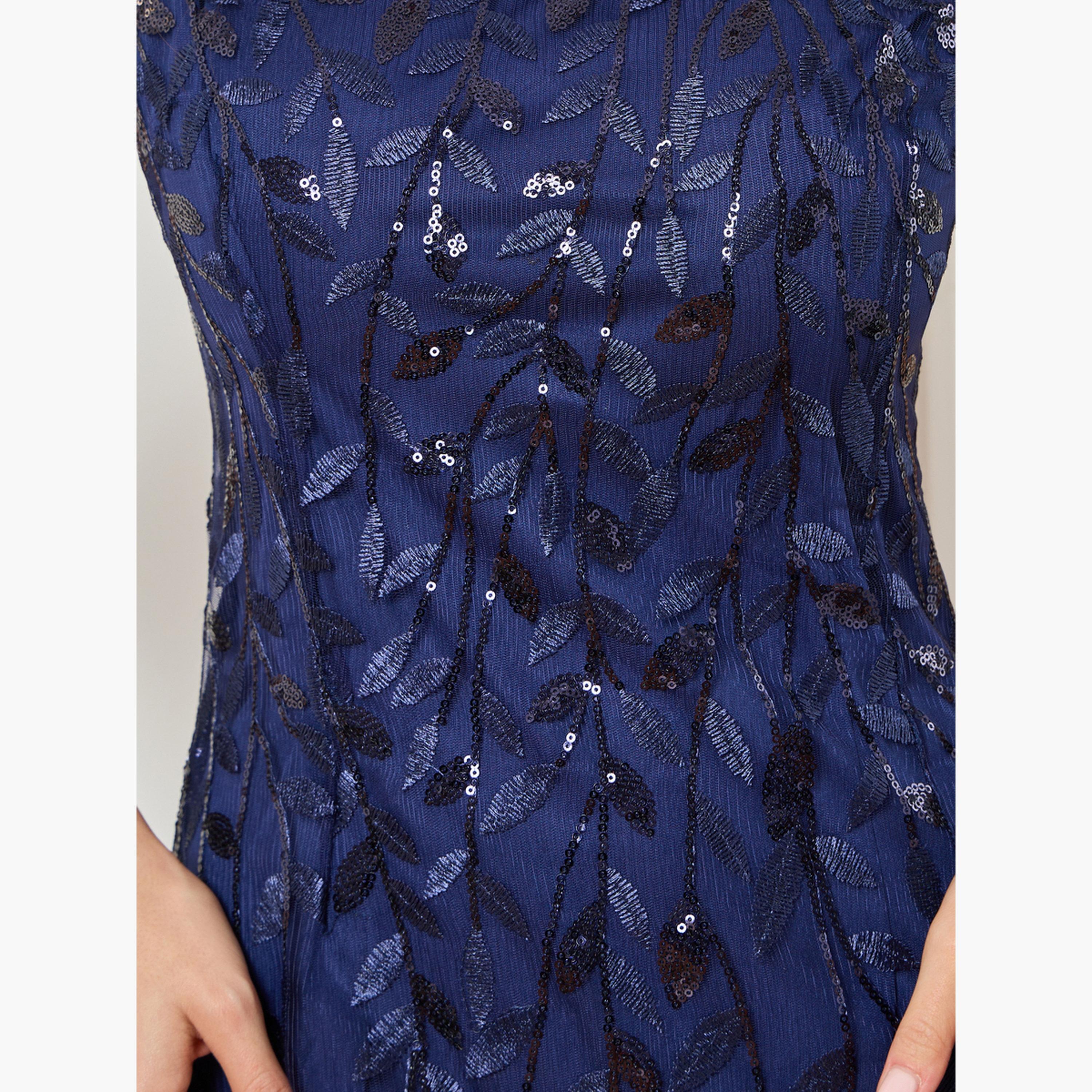 فستان طويل قماش شبكي مطرز لون كحلي-women-clothing-dresses-image-5