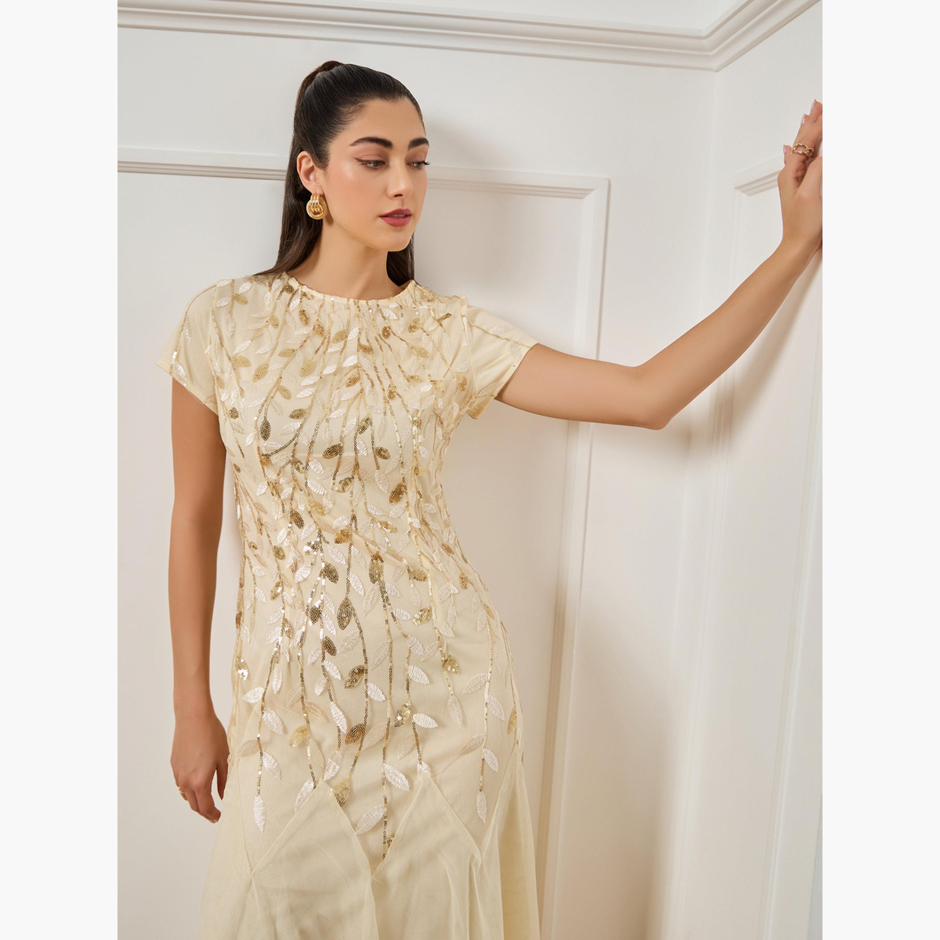 فستان طويل قماش شبكي مطرز لون بيج-women-clothing-dresses-image-4