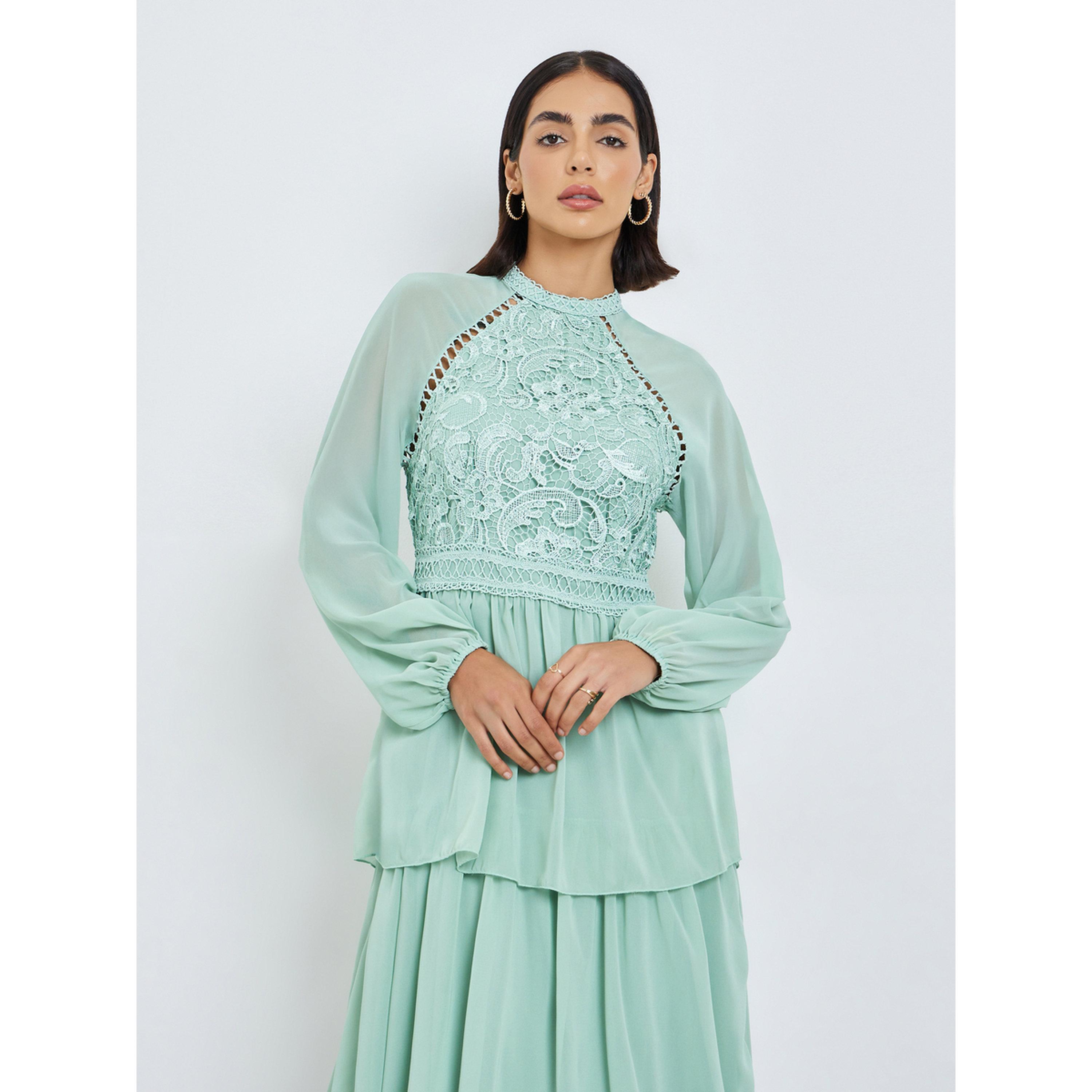 Styli Green Lace Tiered Maxi Dress-women-clothing-dresses-image-2