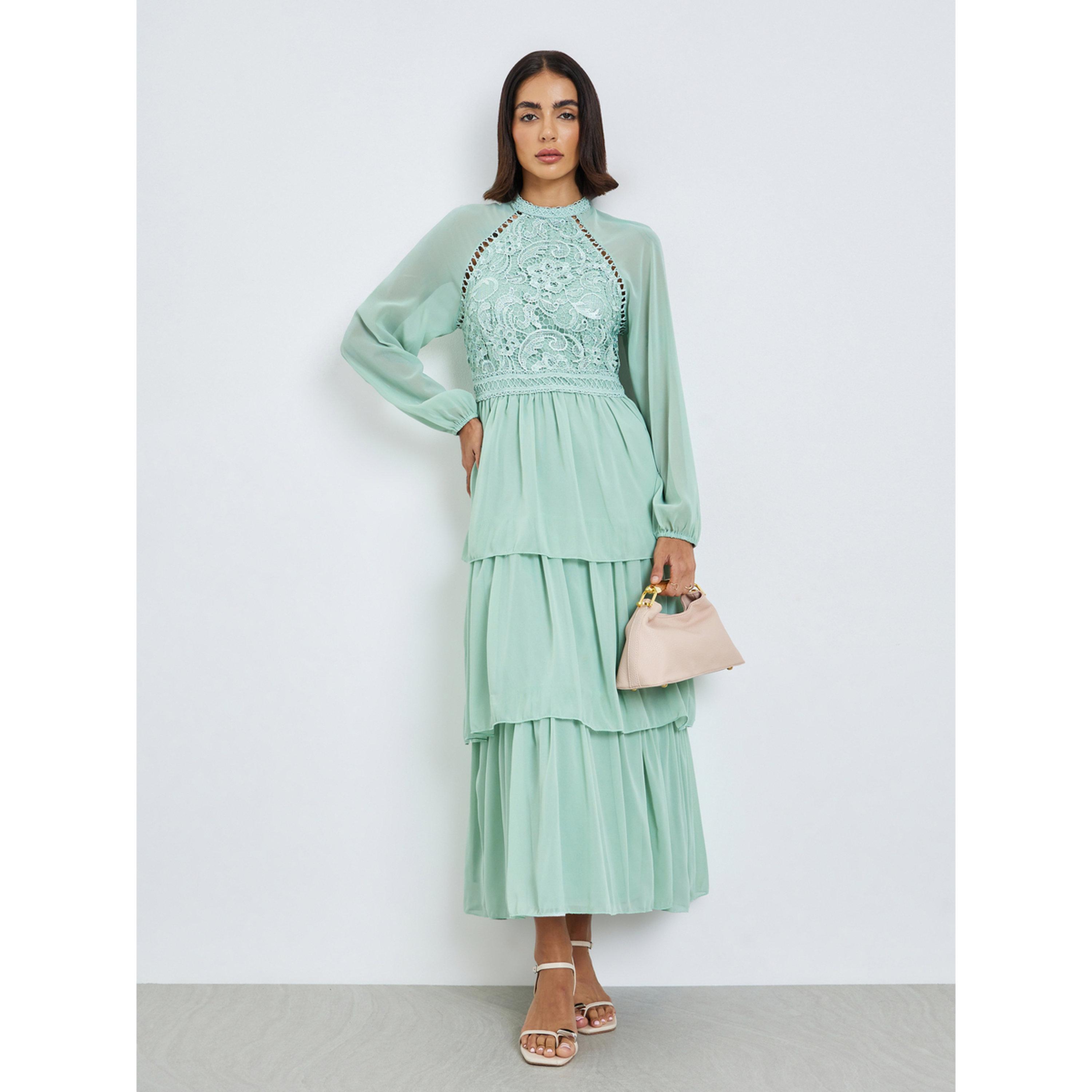Styli Green Lace Tiered Maxi Dress-women-clothing-dresses-image-3