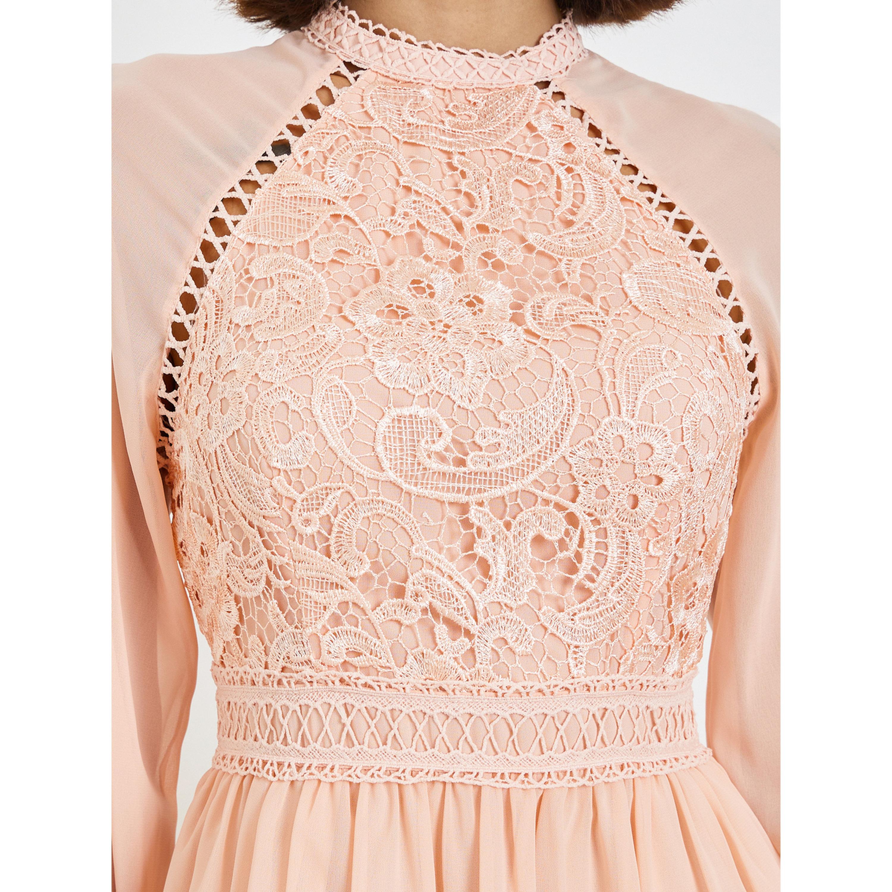 Styli Peach Lace Tiered Maxi Dress-women-clothing-dresses-image-5