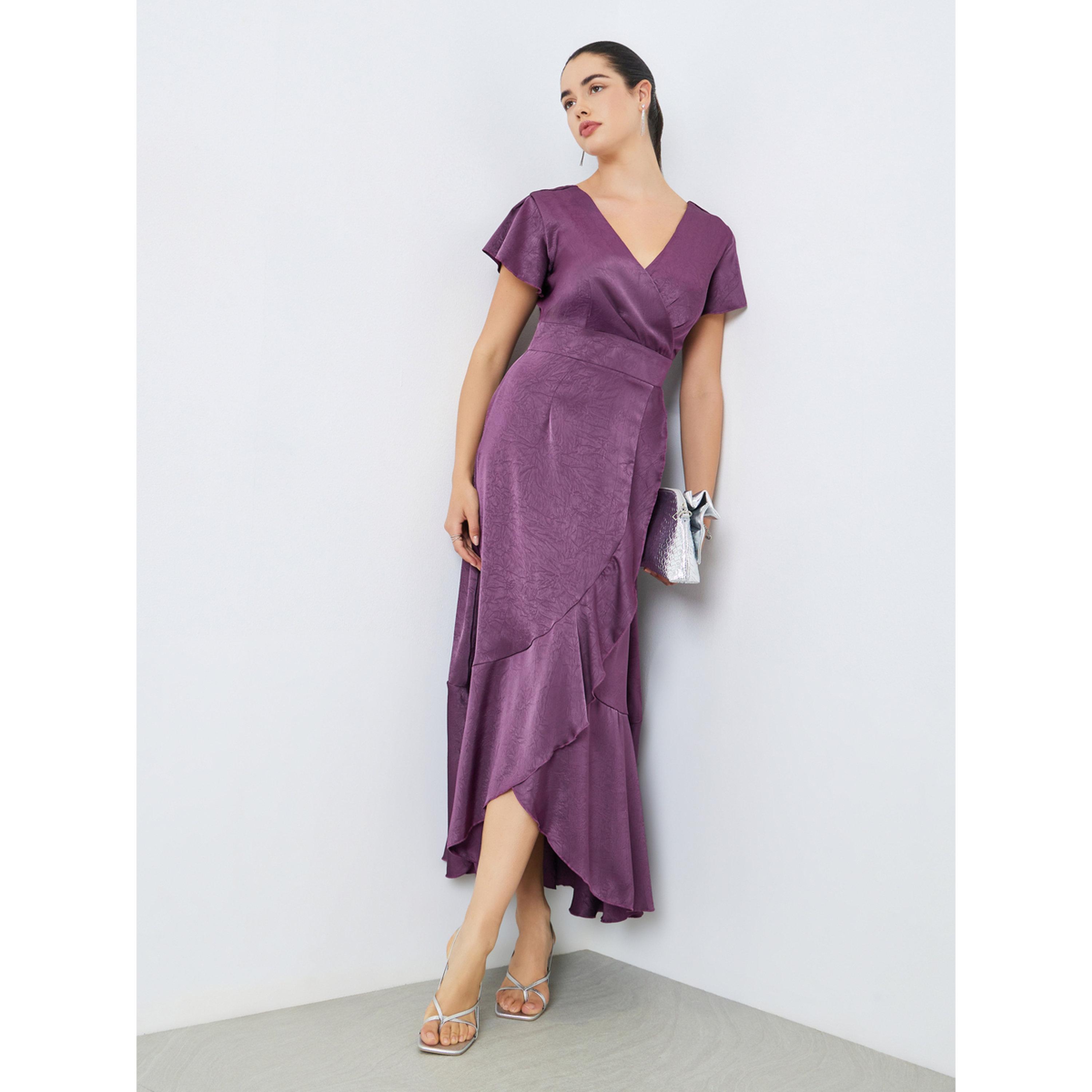فستان بنفسجي طويل ملفوف وحافة كشكش-women-clothing-dresses-image-3