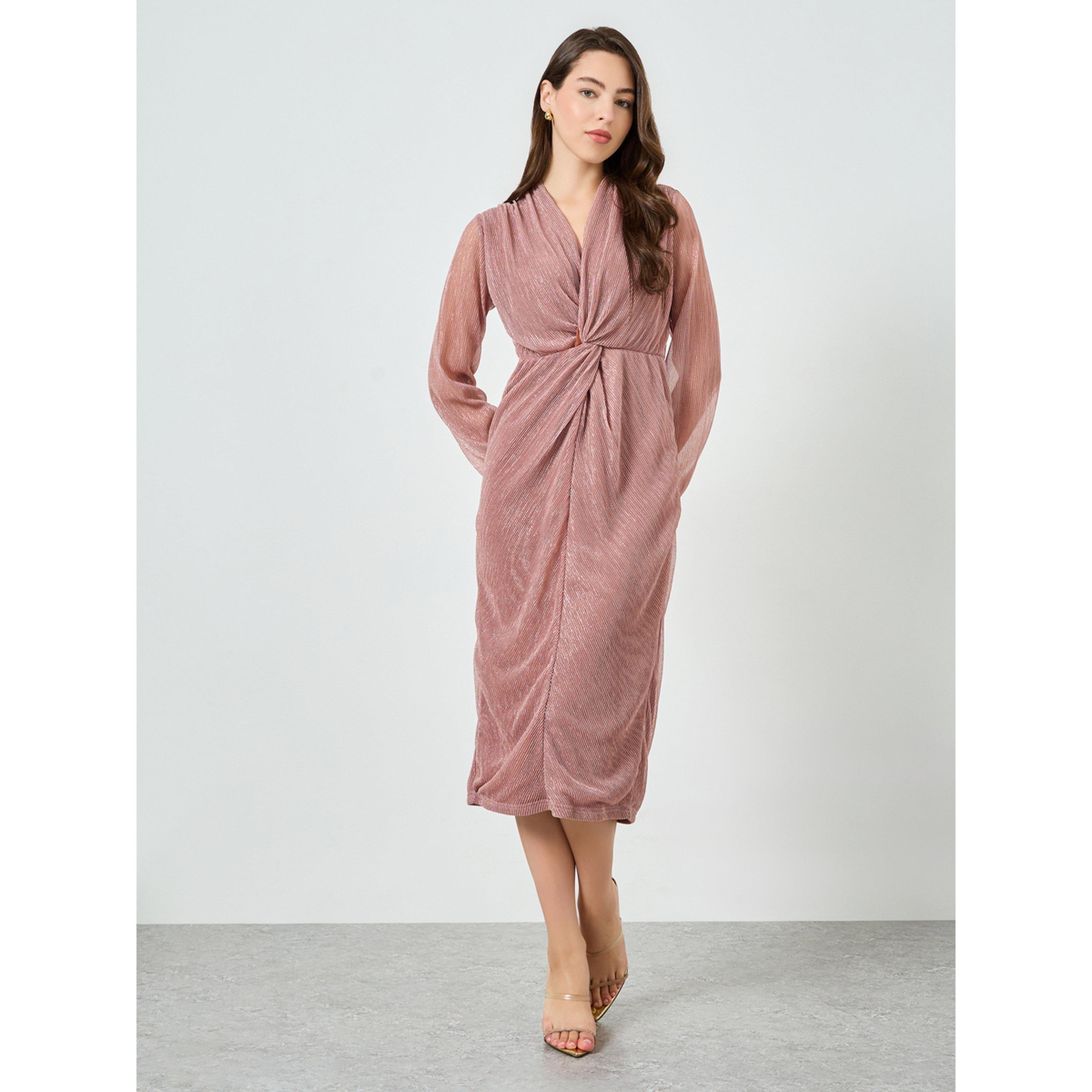 فستان ميدي بليسيه بياقة سبعة-women-clothing-dresses-image-1