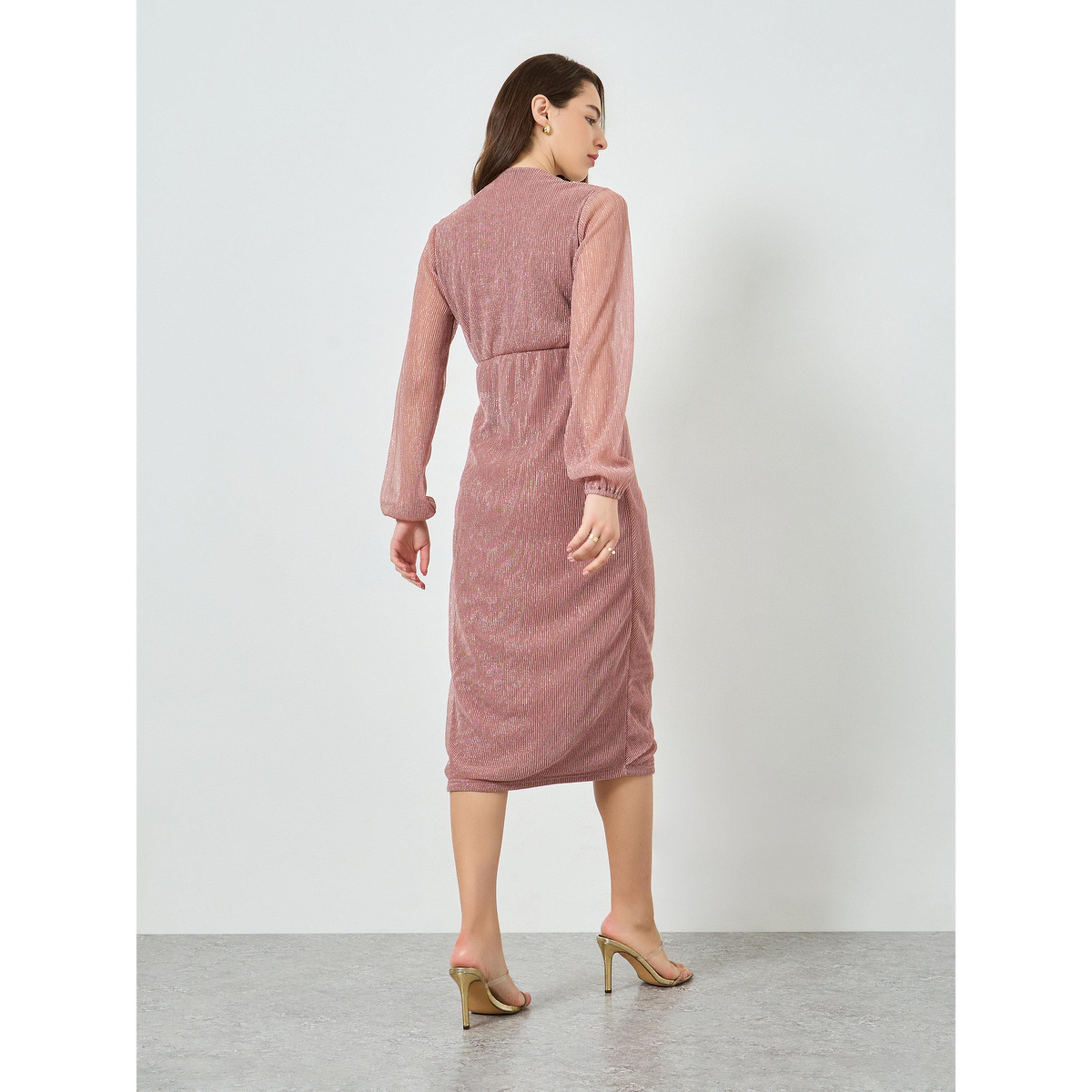 فستان ميدي بليسيه بياقة سبعة-women-clothing-dresses-image-4