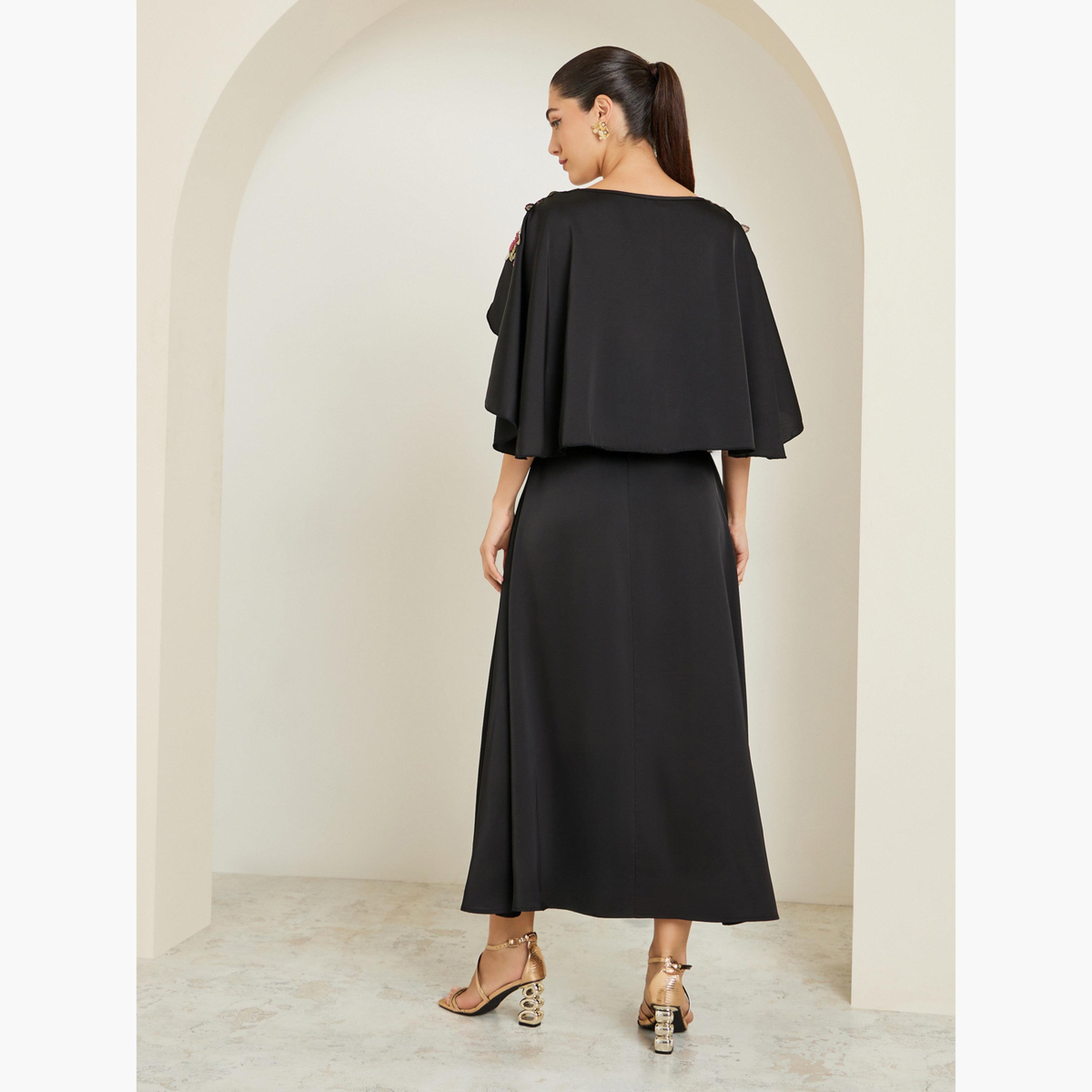 ستايلي - فستان ماكسي مزين بأكمام واسعة لون أسود-women-clothing-dresses-image-4