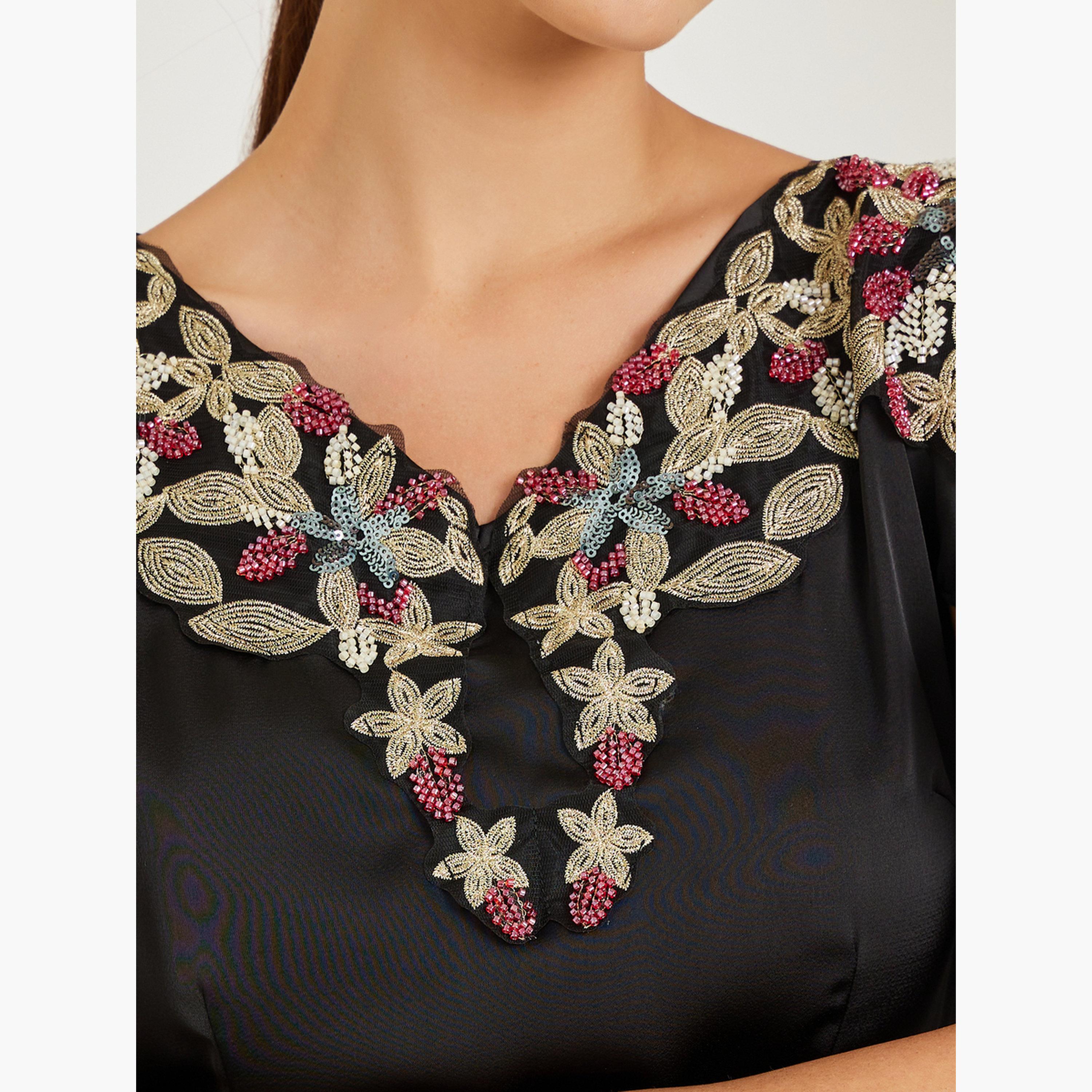 ستايلي - فستان ماكسي مزين بأكمام واسعة لون أسود-women-clothing-dresses-image-5