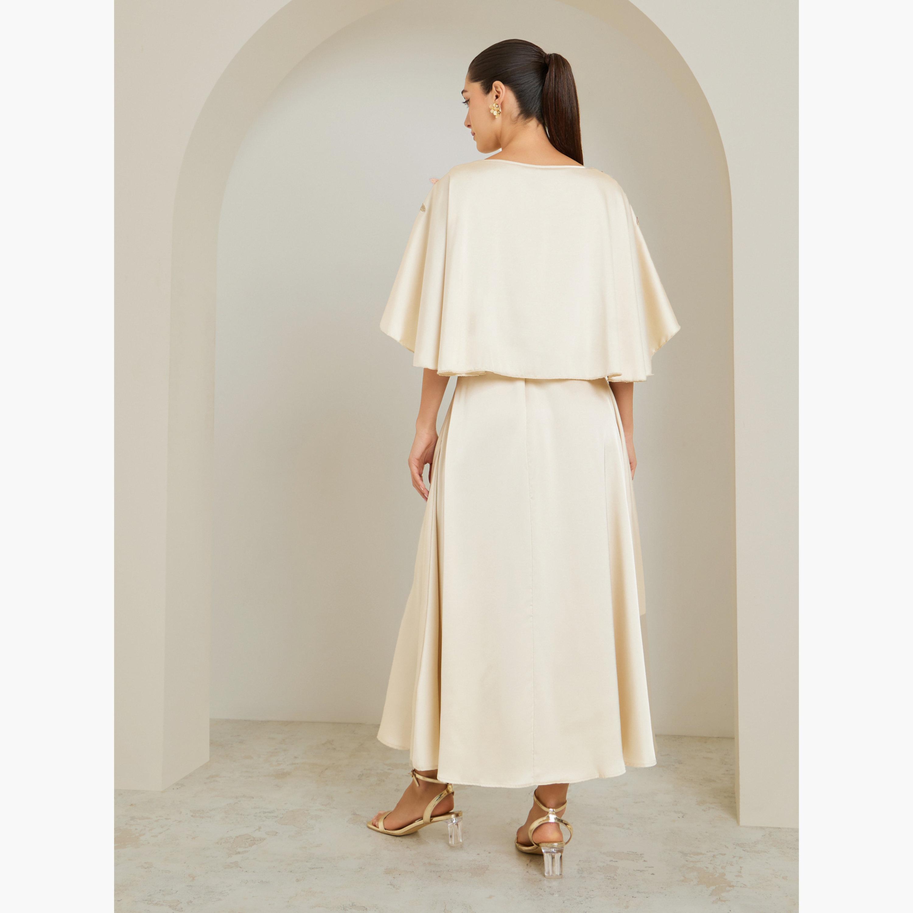 ستايلي - فستان ماكسي بأكمام واسعة مطرزة لون كريمي-women-clothing-dresses-image-3