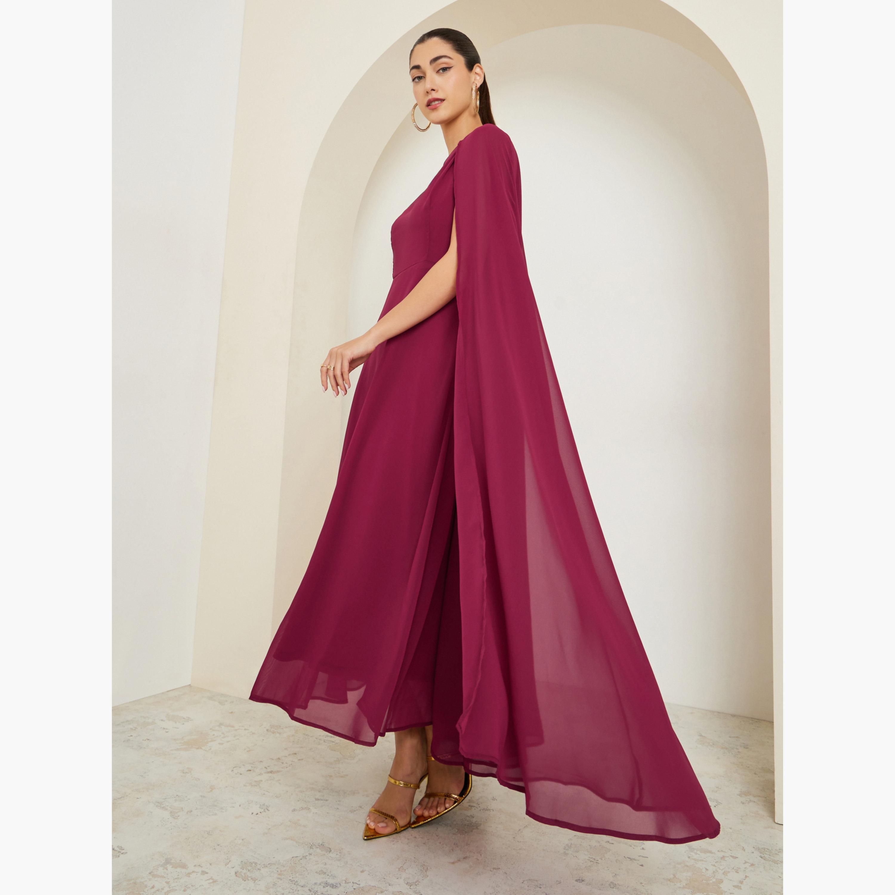 Styli Red Cape Sleeve A-Line Maxi Dress-women-clothing-dresses-image-2