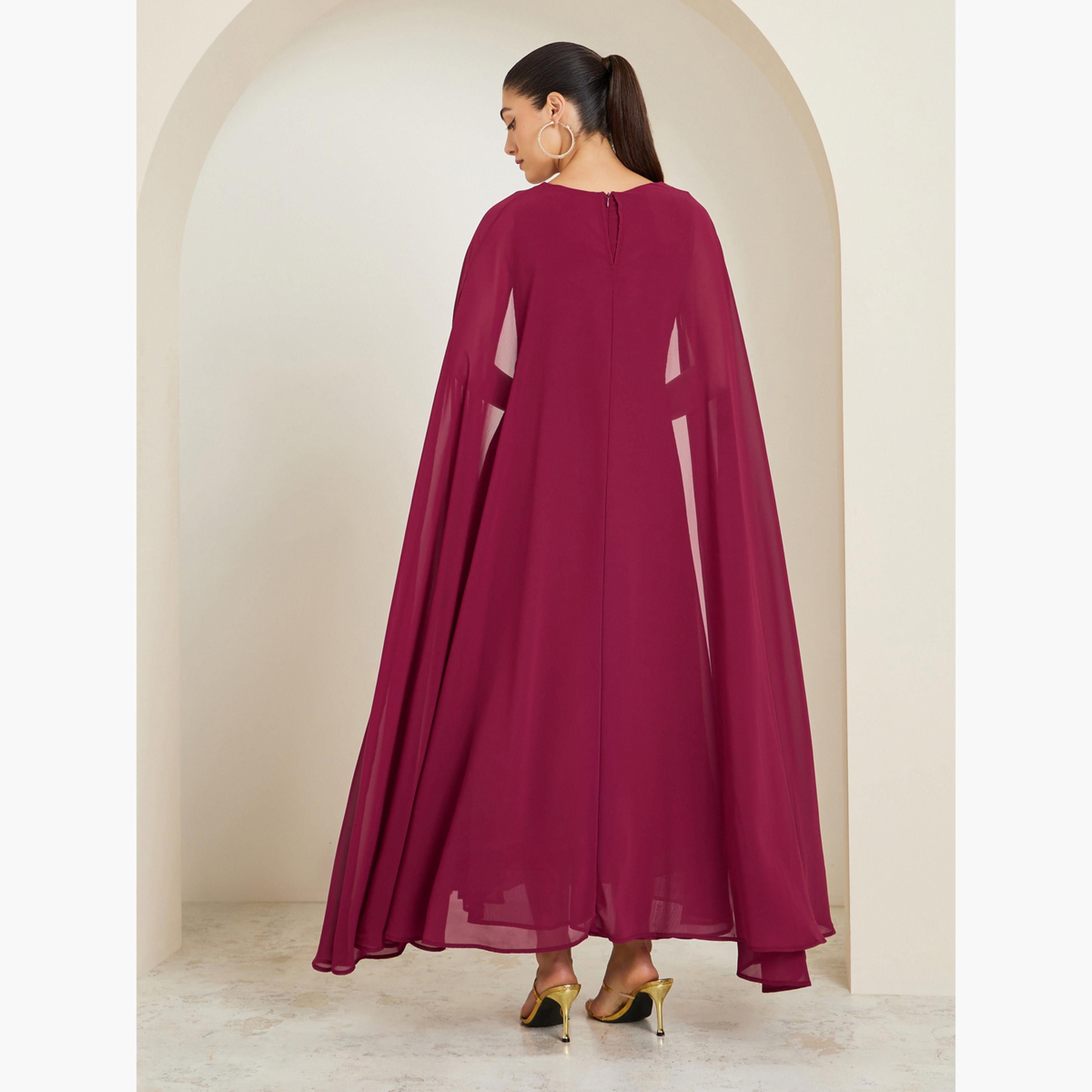 Styli Red Cape Sleeve A-Line Maxi Dress-women-clothing-dresses-image-3
