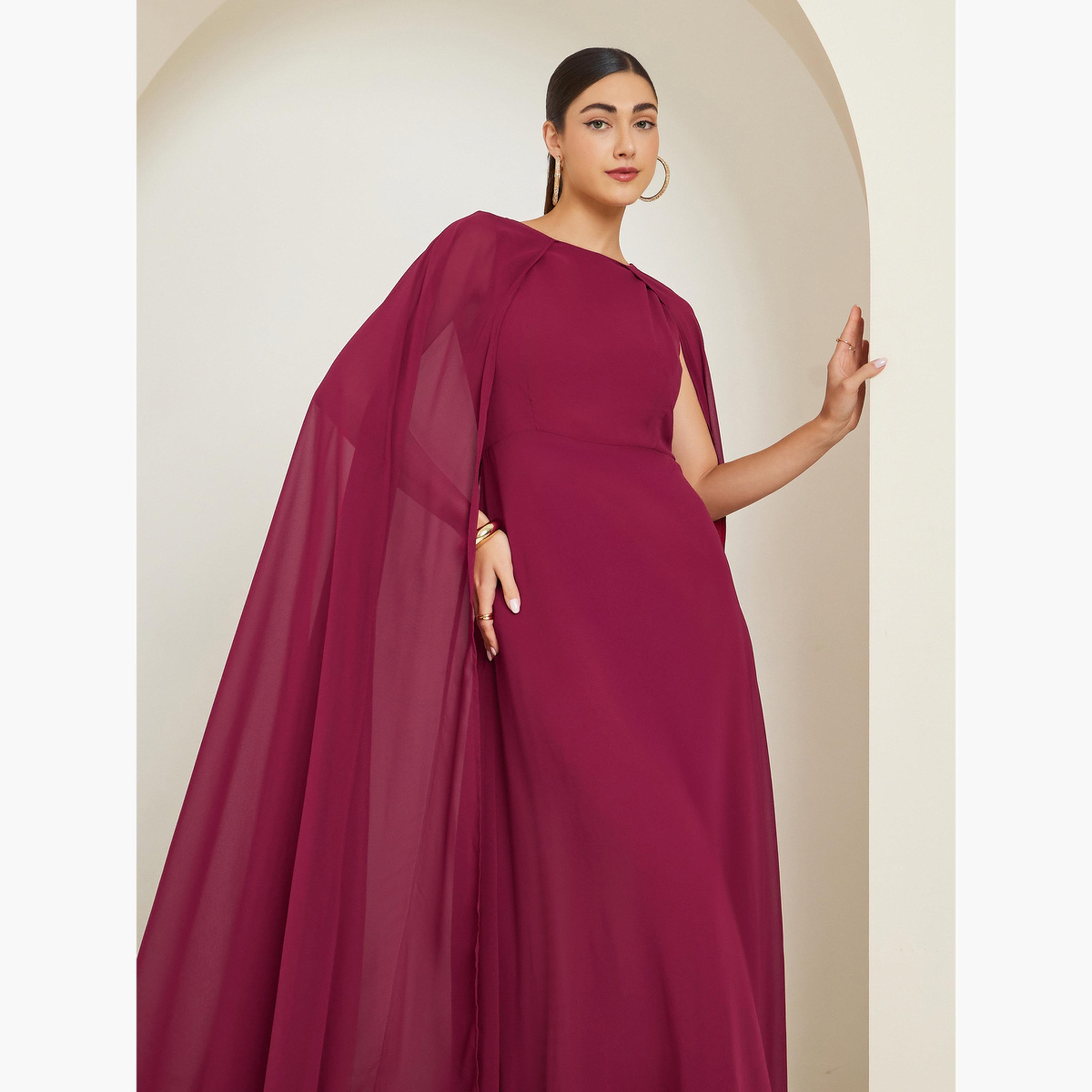 Buy Styli Red Cape Sleeve A-Line Maxi Dress Online | Centrepoint UAE