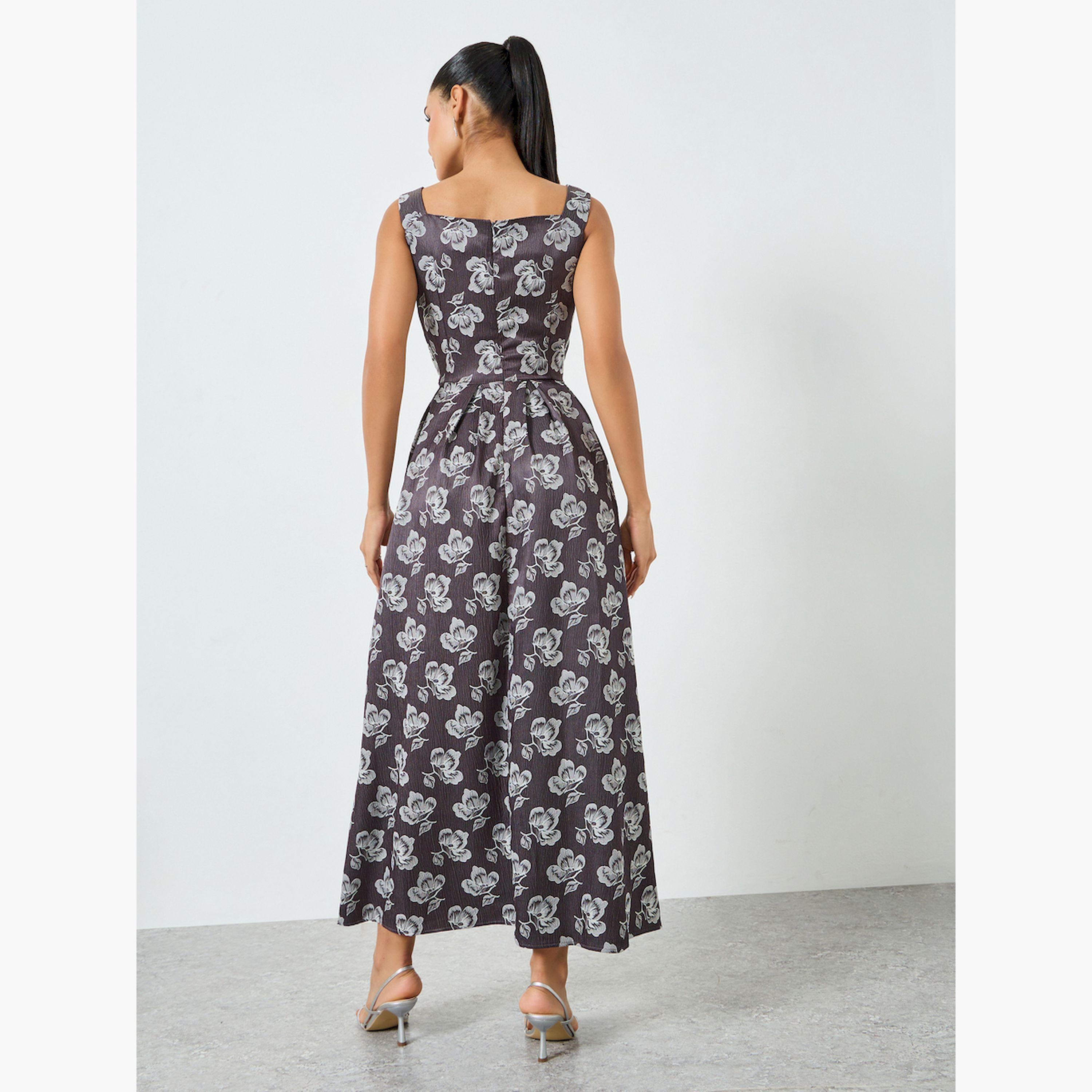 فستان طويل بلا أكمام مزين بزهور جاكار-women-clothing-dresses-image-4