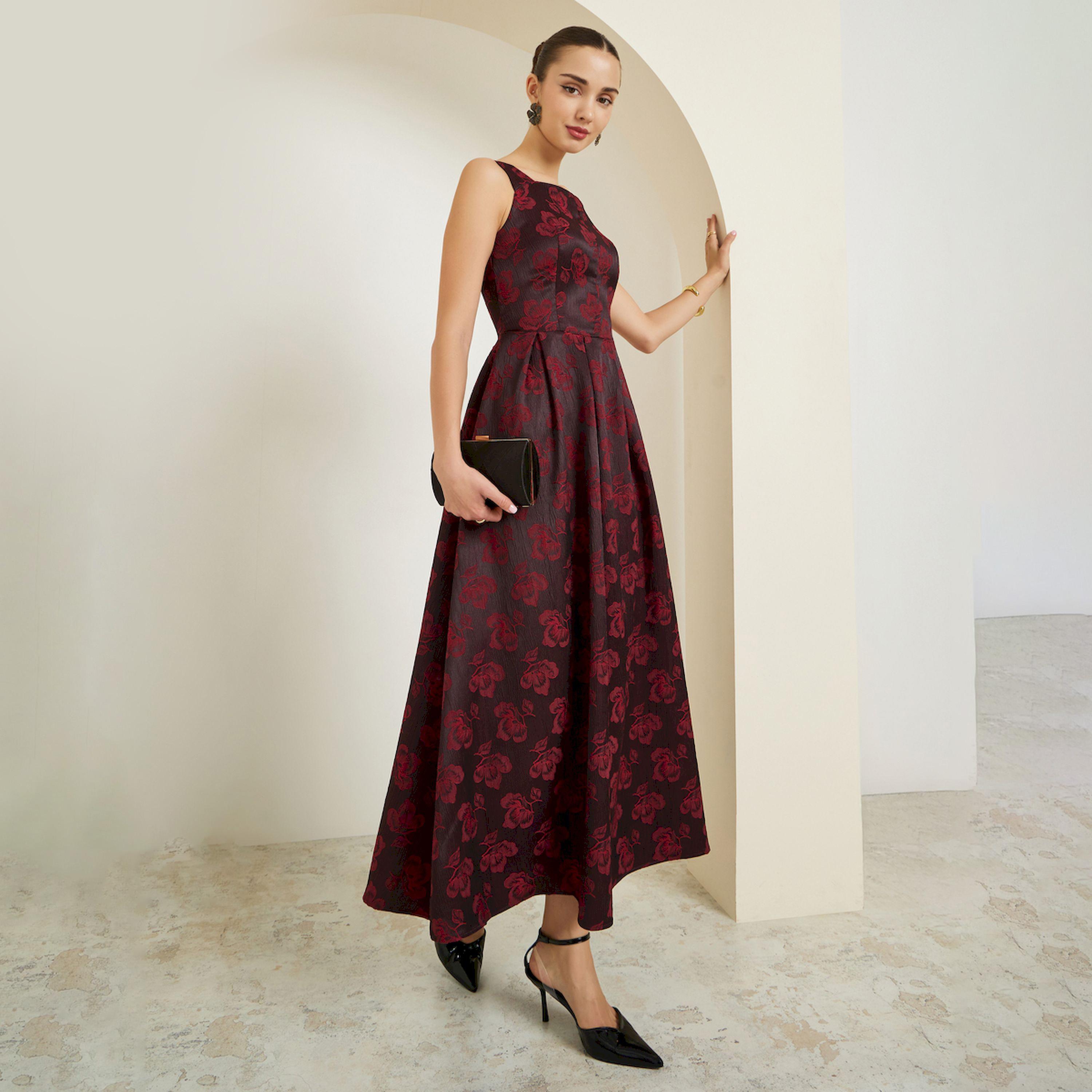 Styli Red Floral Sleeveless Pleated Maxi Dress-women-clothing-dresses-image-1